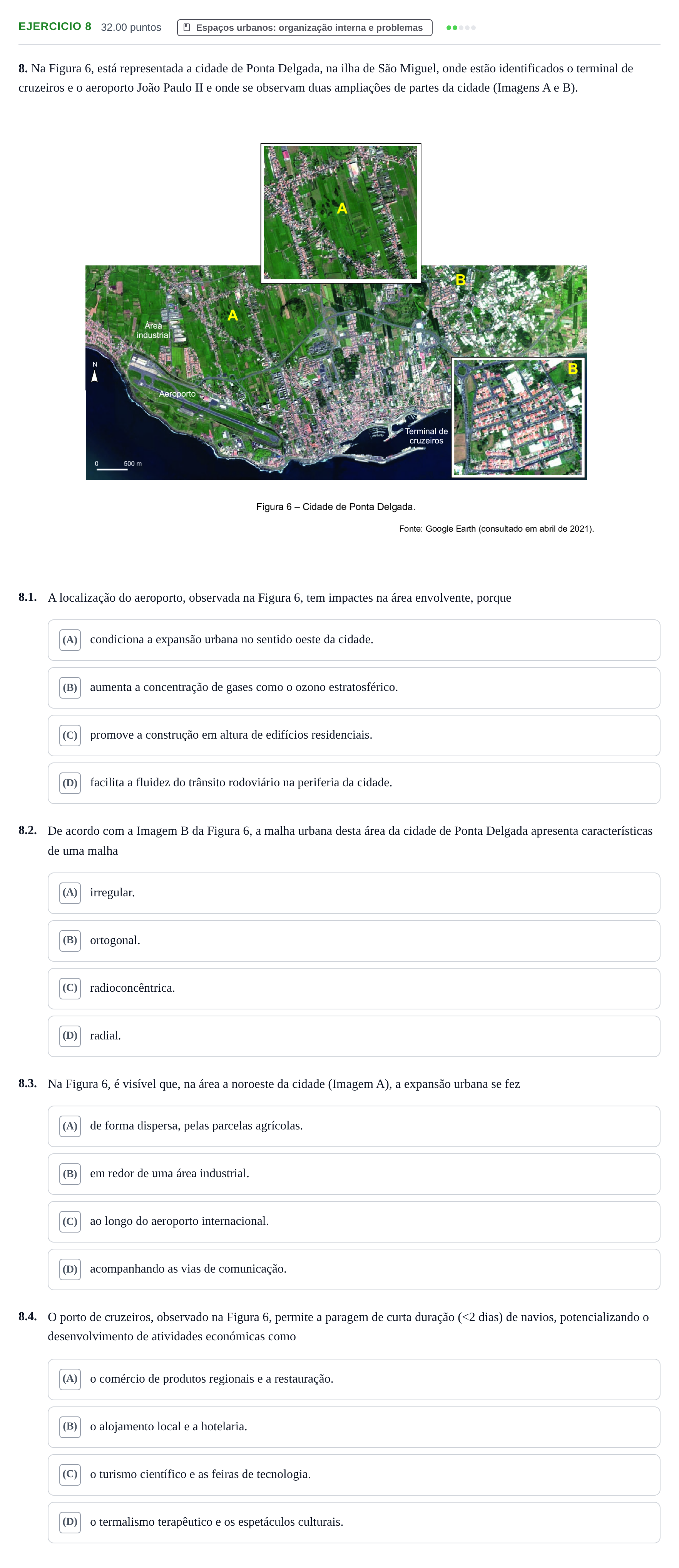 Enunciado: Exercício 8 - Espaços urbanos · Exame Nacional Geografia A Época especial 2022