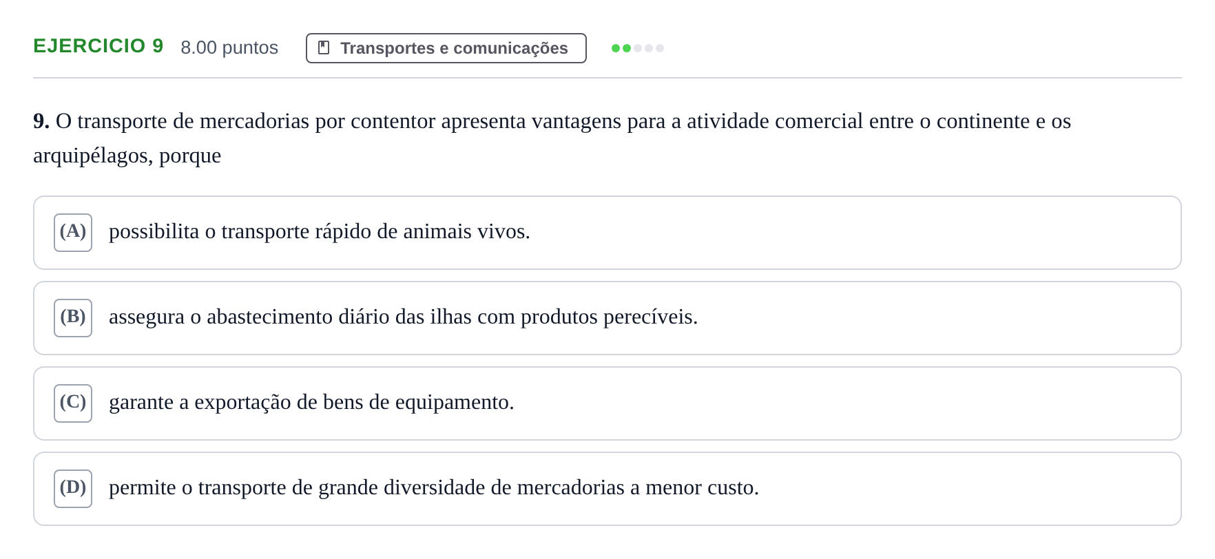 Enunciado: Exercício 9 · Exame Nacional Geografia A Época especial 2022