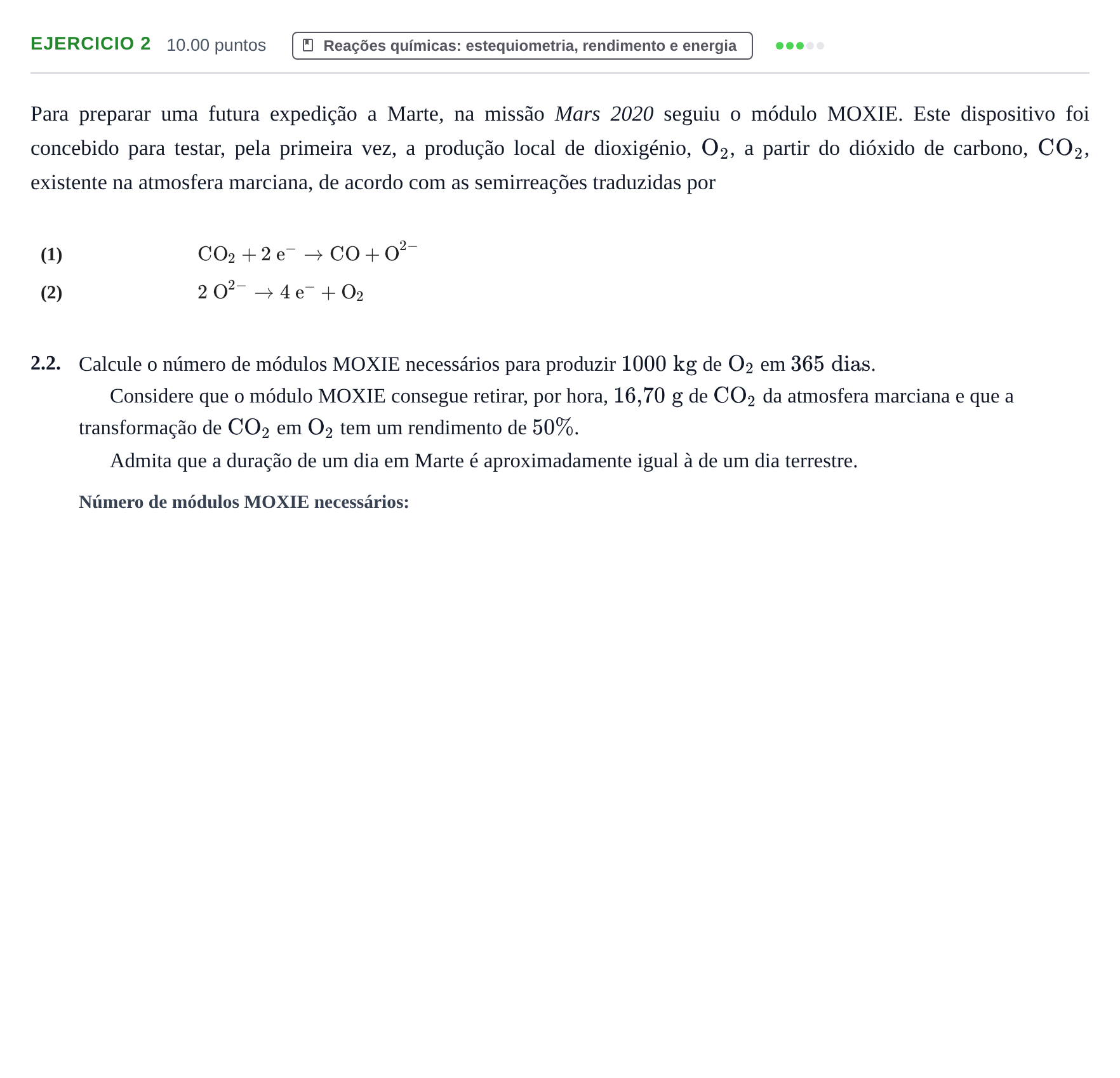 Enunciado: Exercício 2 - Reações químicas: estequiometria, rendimento… · Exame Nacional Física e Química A 1.ª fase 2022