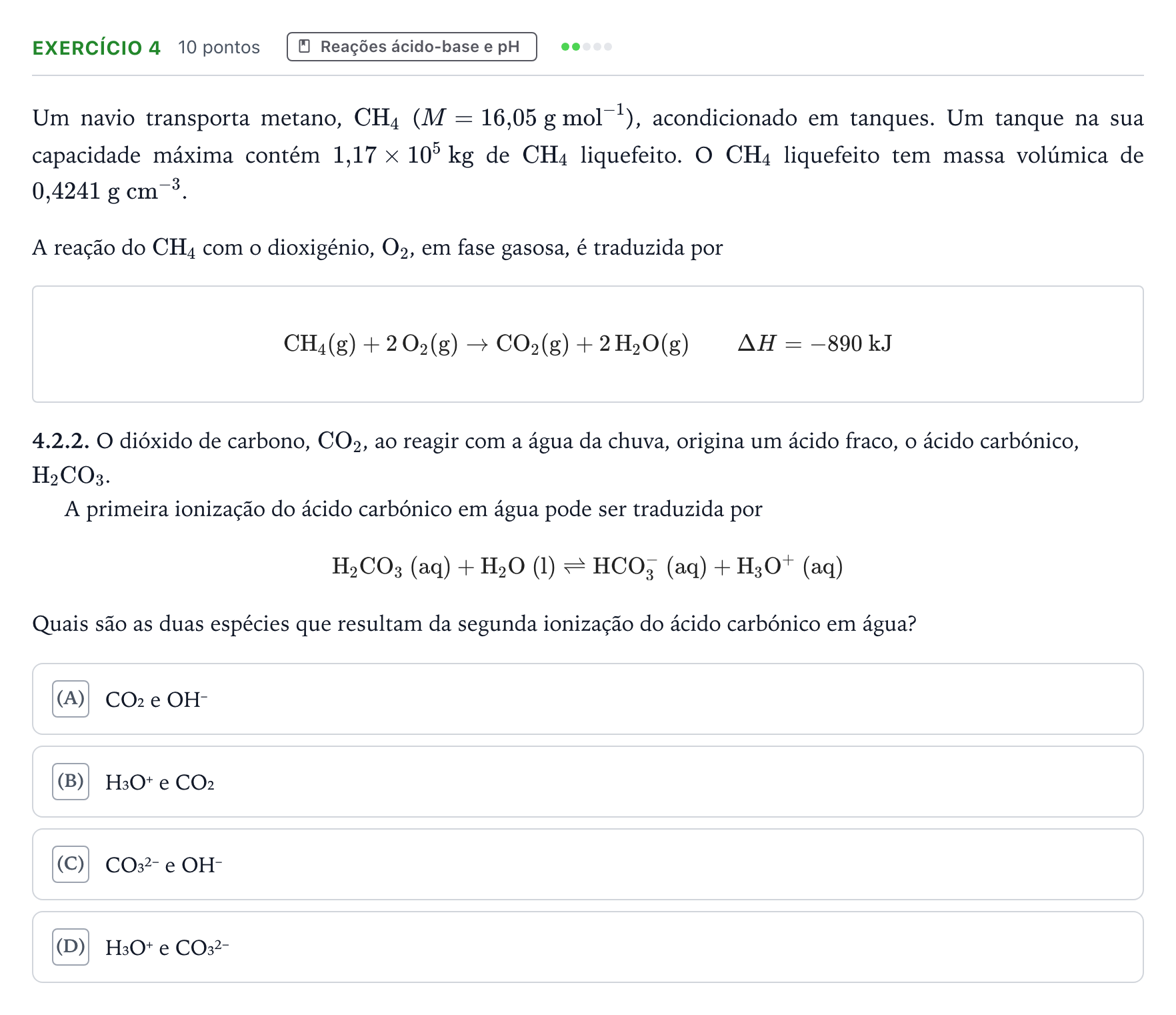 Enunciado: Exercício 4 - Reações ácido-base e pH · Exame Nacional Física e Química A 1.ª fase 2022