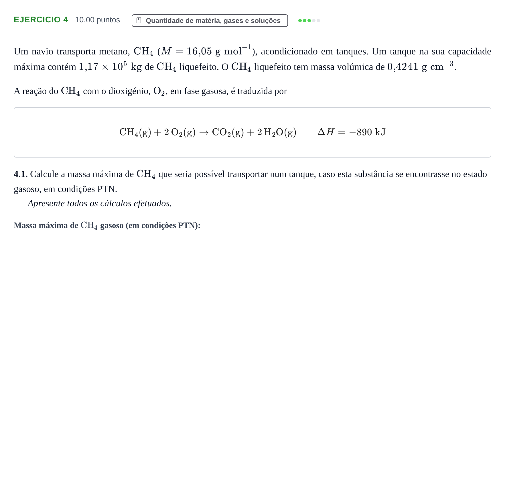 Enunciado: Exercício 4 - Quantidade de matéria, gases e soluções · Exame Nacional Física e Química A 1.ª fase 2022
