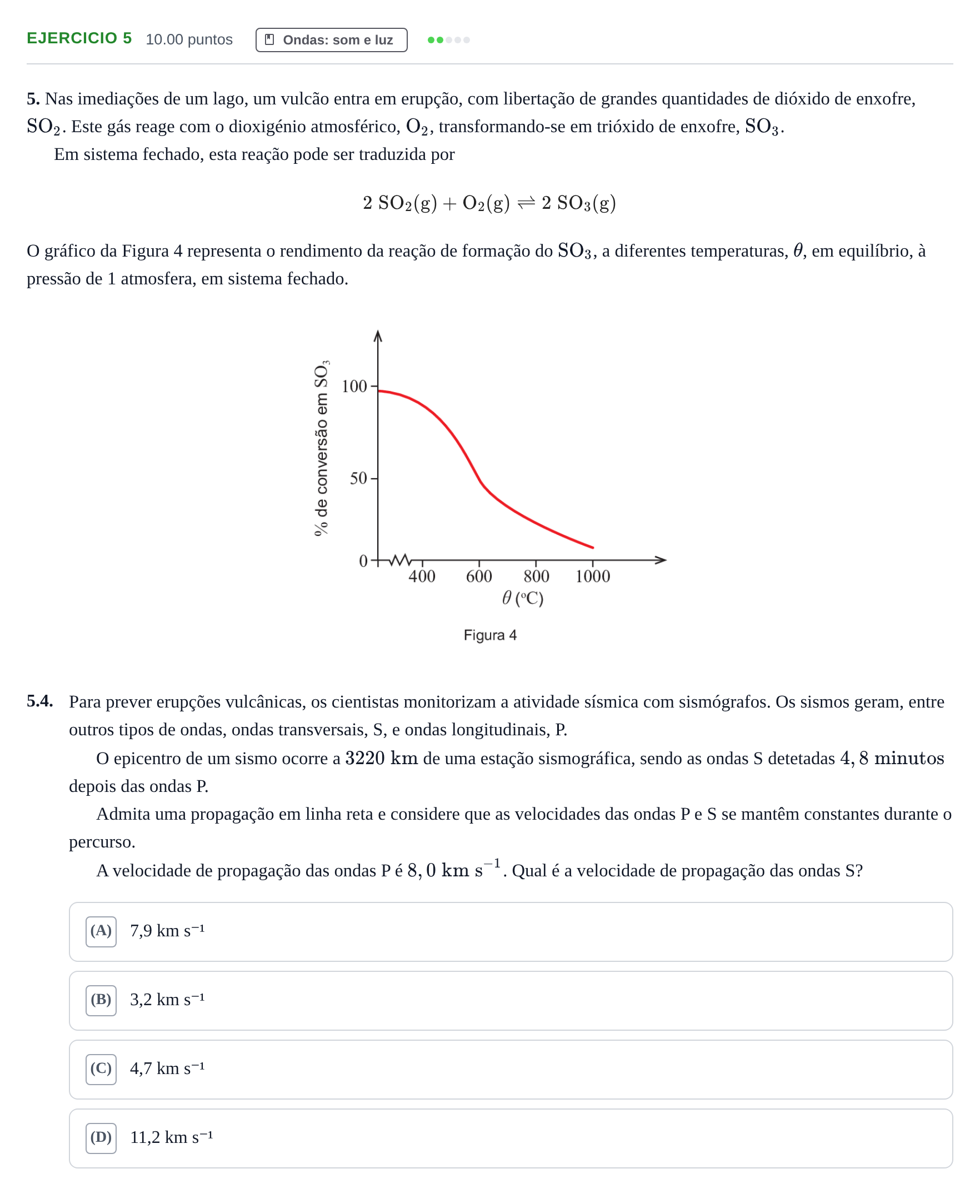 Enunciado: Exercício 5 - Ondas: som e luz · Exame Nacional Física e Química A 1.ª fase 2022