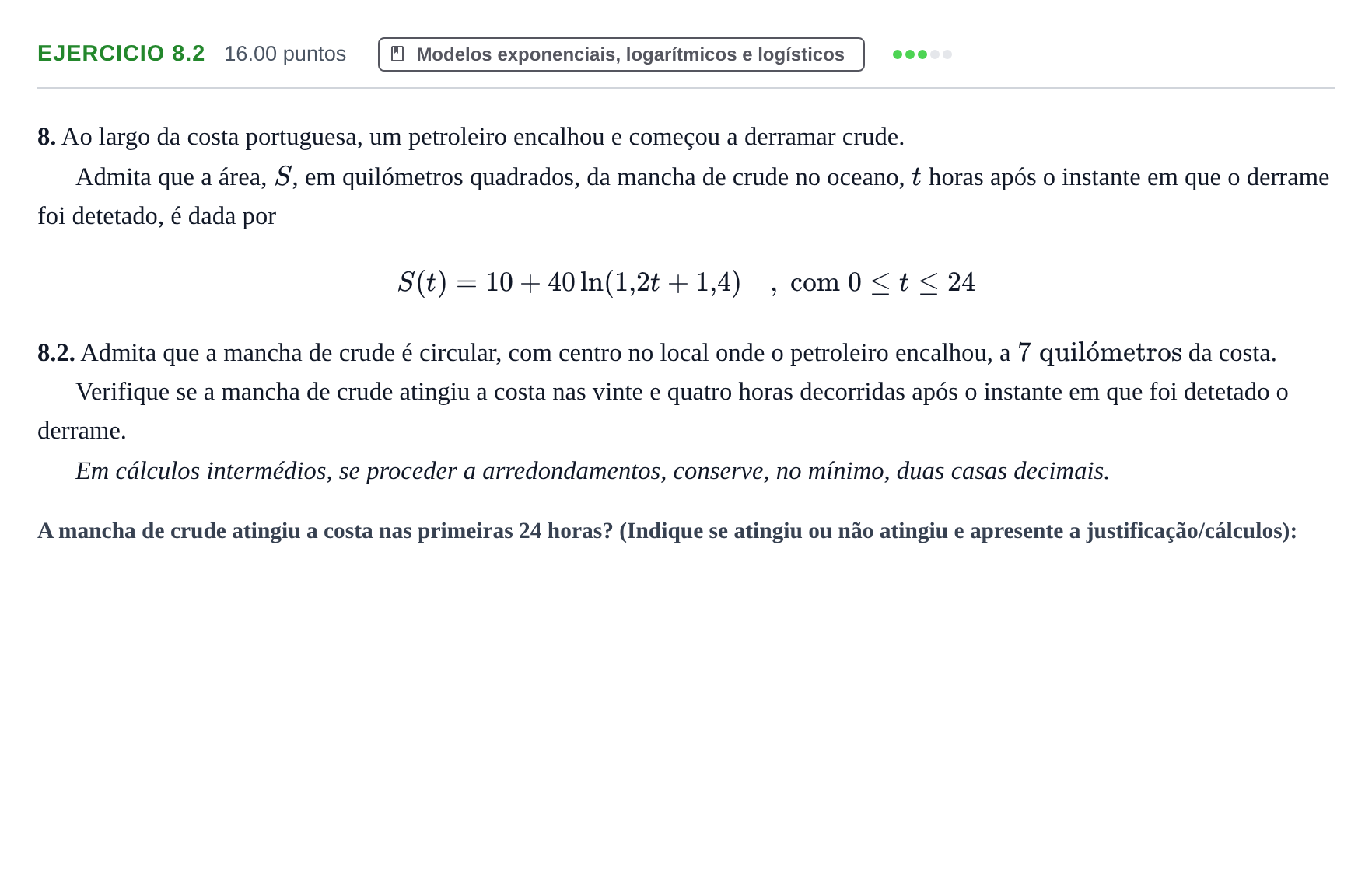 Enunciado: Exercício 8.2 · Exame Nacional Matemática B Época especial 2022