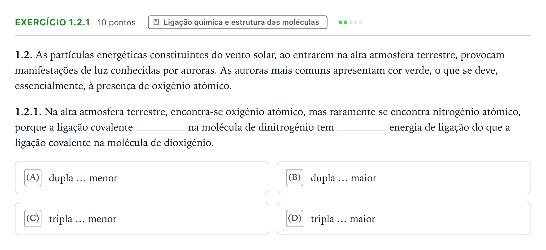 Enunciado: Exercício 1.2.1 · Exame Nacional Física e Química A 2.ª fase 2022