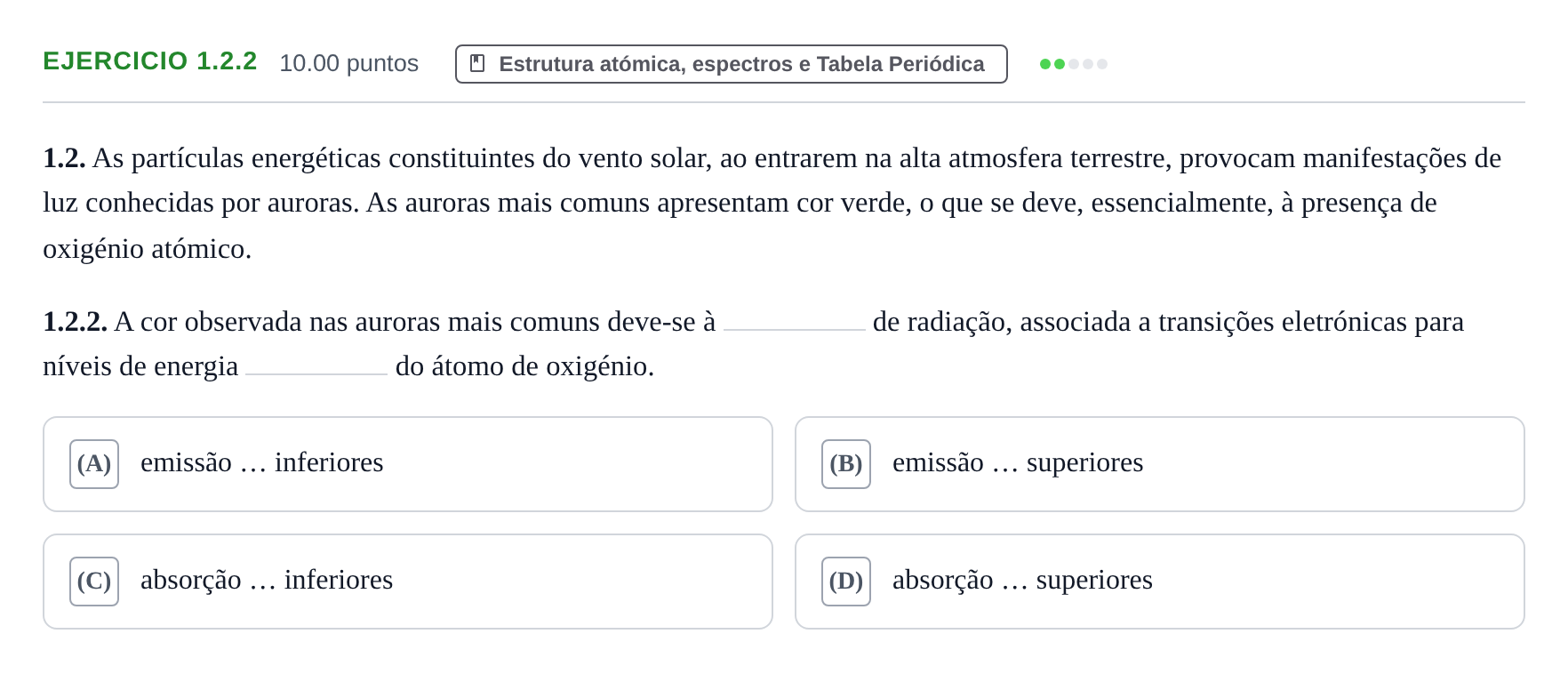 Enunciado: Exercício 1.2.2 · Exame Nacional Física e Química A 2.ª fase 2022