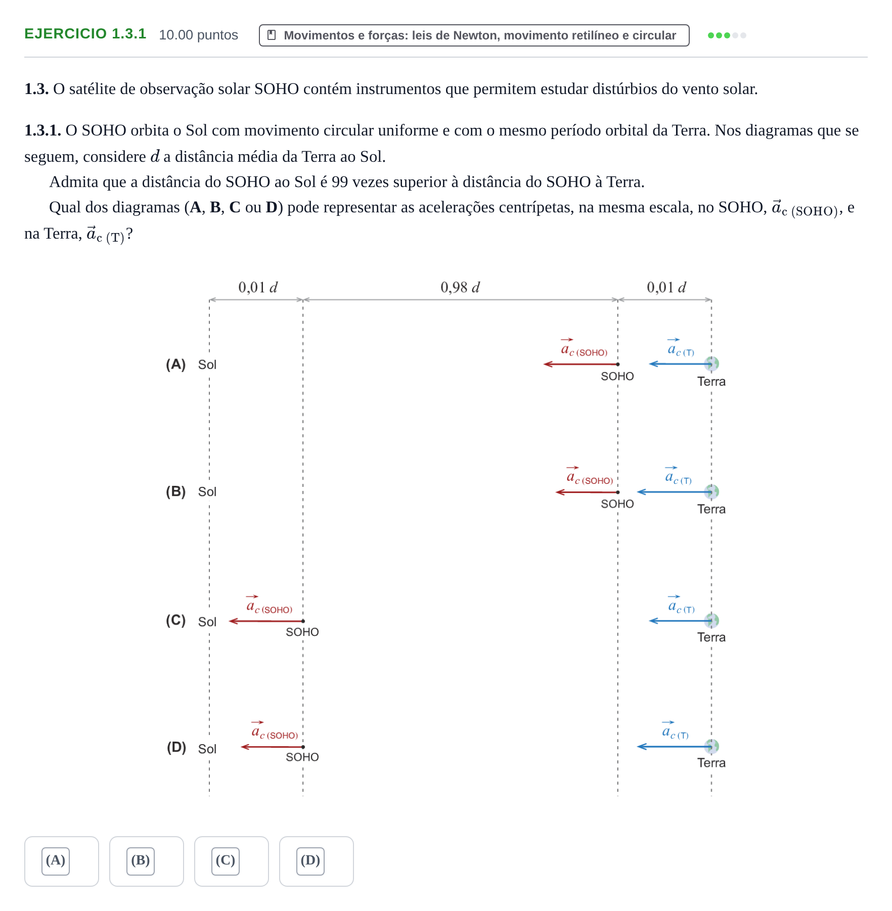 Enunciado: Exercício 1.3.1 · Exame Nacional Física e Química A 2.ª fase 2022