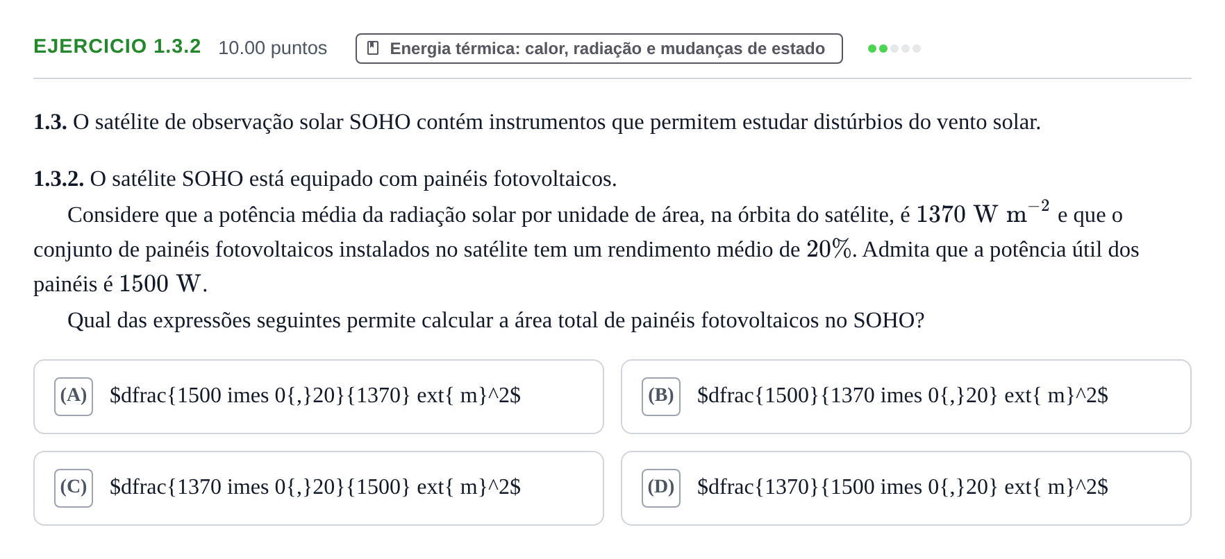 Enunciado: Exercício 1.3.2 · Exame Nacional Física e Química A 2.ª fase 2022
