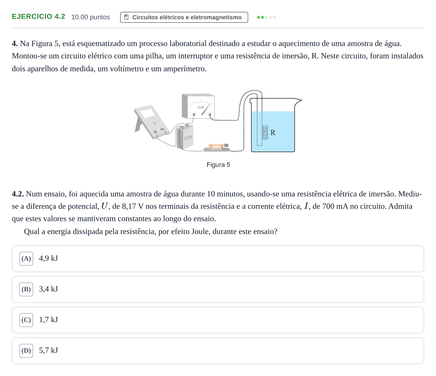 Enunciado: Exercício 4.2 · Exame Nacional Física e Química A 2.ª fase 2022