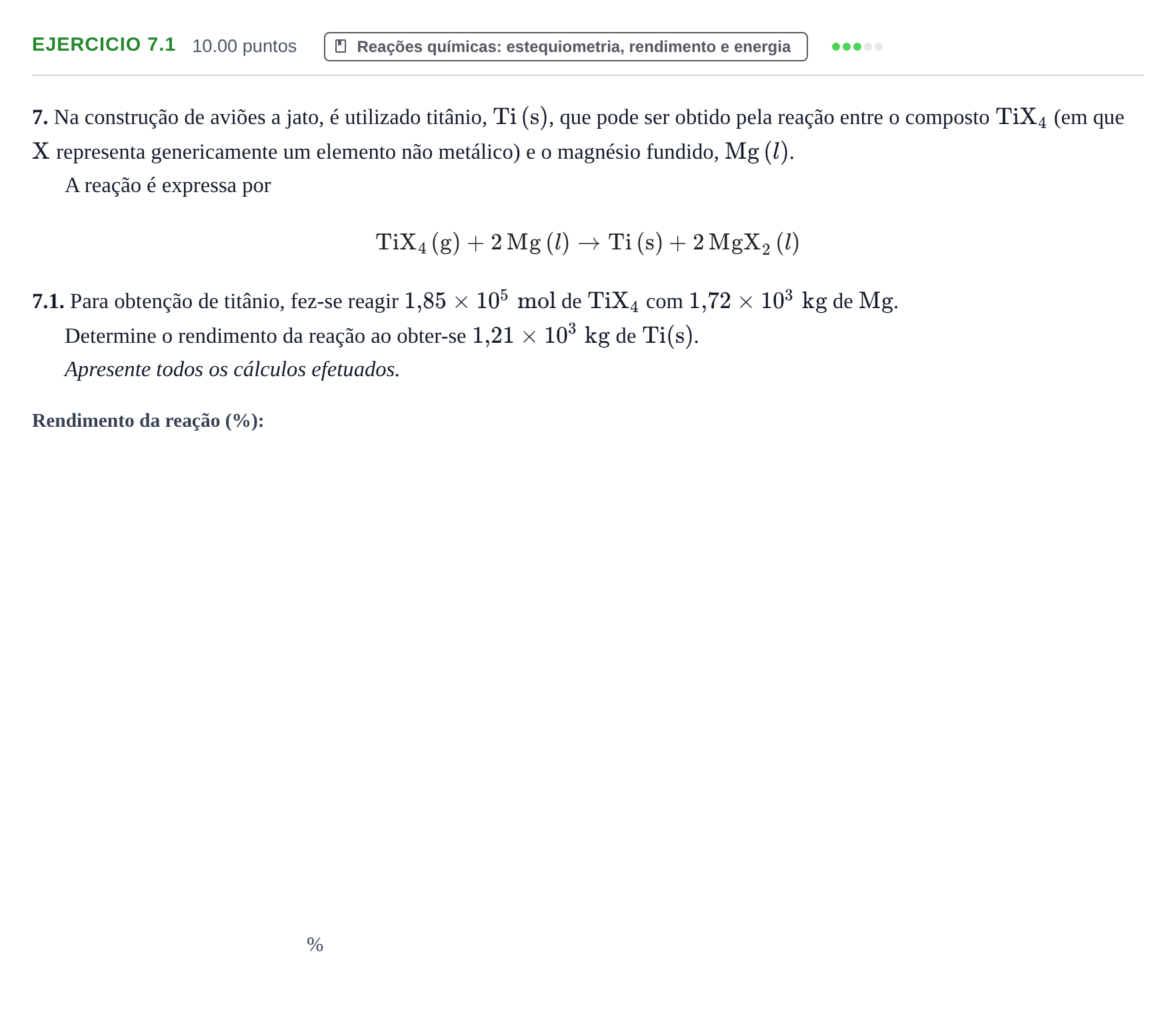 Enunciado: Exercício 7.1 · Exame Nacional Física e Química A 2.ª fase 2022