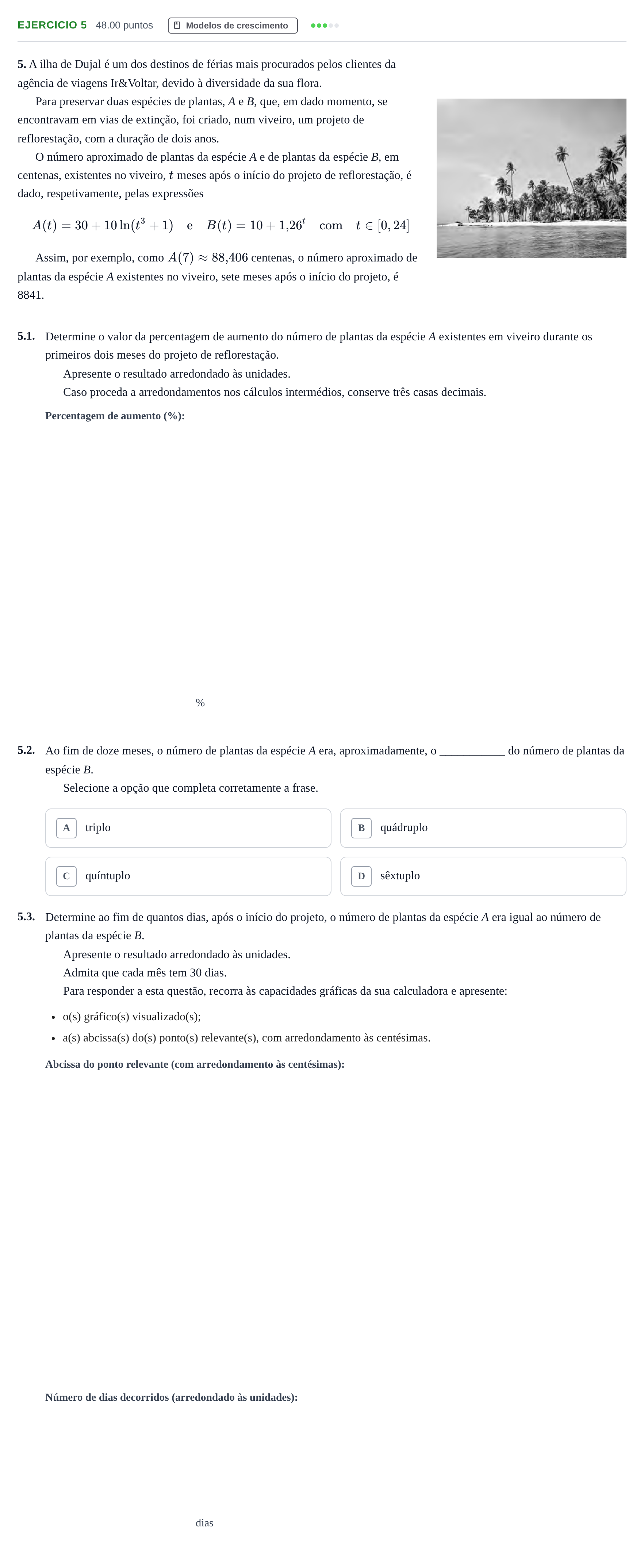 Enunciado: Exercício 5 · Exame Nacional Matemática Aplicada às Ciências Sociais 1.ª fase 2022