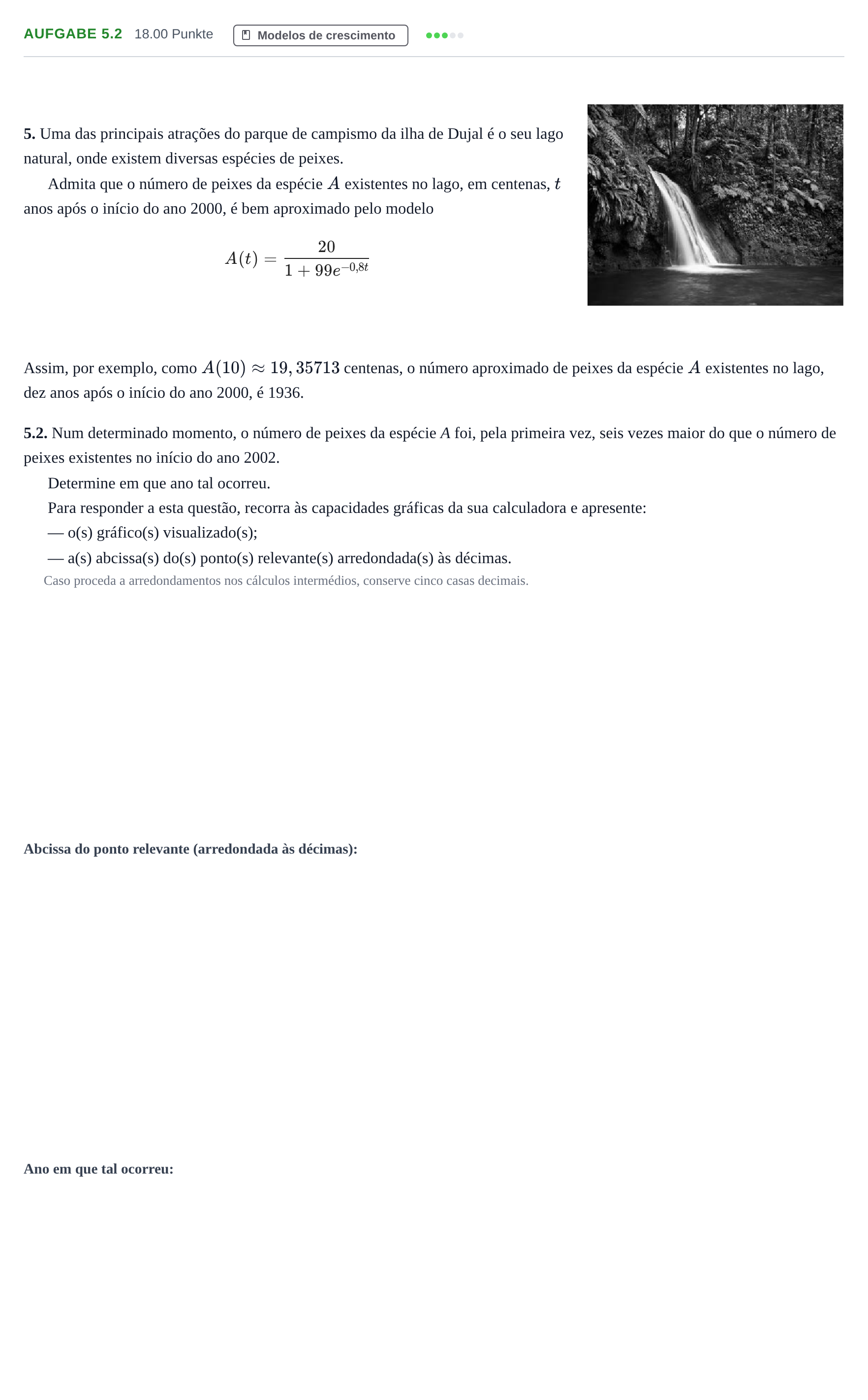 Enunciado: Exercício 5.2 · Exame Nacional Matemática Aplicada às Ciências Sociais 2.ª fase 2022