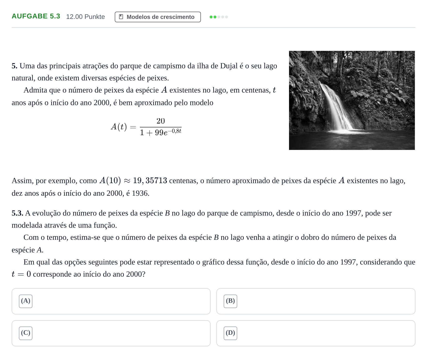 Enunciado: Exercício 5.3 · Exame Nacional Matemática Aplicada às Ciências Sociais 2.ª fase 2022