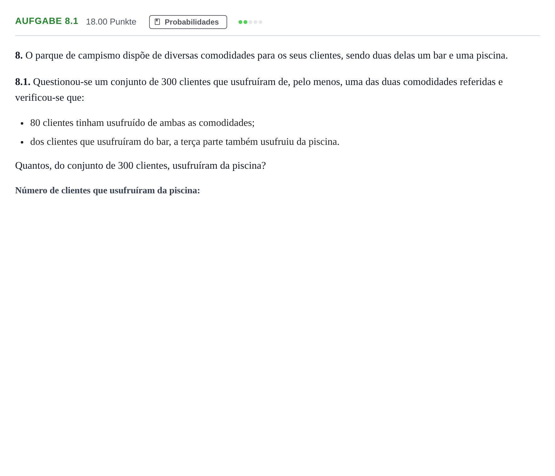 Enunciado: Exercício 8.1 · Exame Nacional Matemática Aplicada às Ciências Sociais 2.ª fase 2022