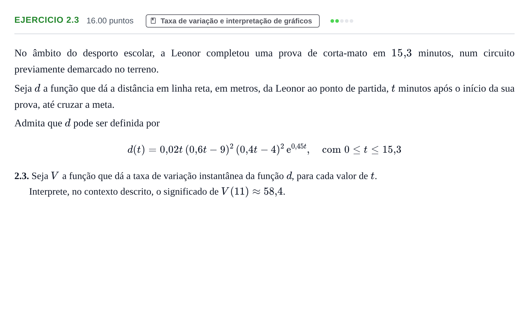 Enunciado: Exercício 2.3 · Exame Nacional Matemática B 1.ª fase 2022