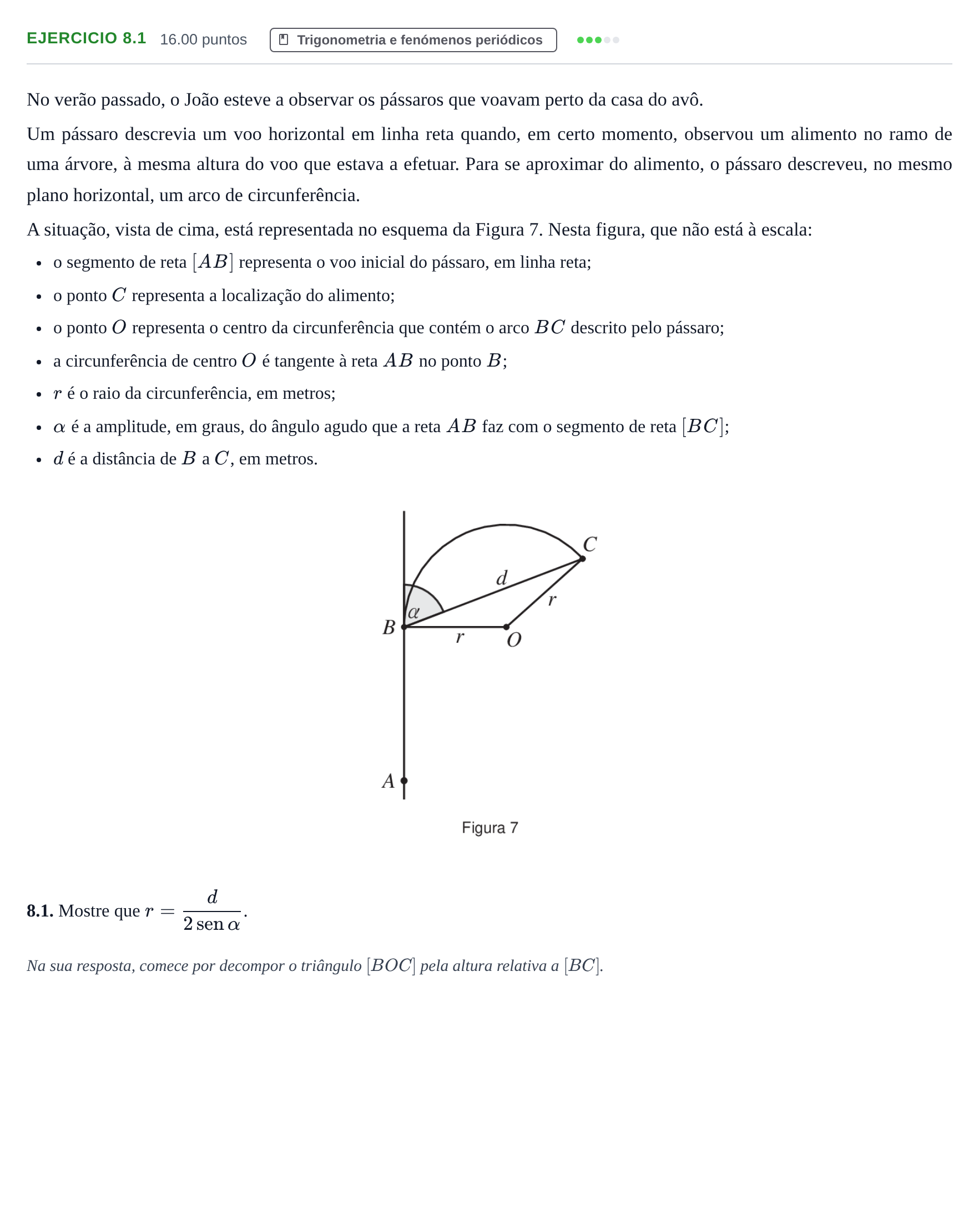 Enunciado: Exercício 8.1 · Exame Nacional Matemática B 1.ª fase 2022