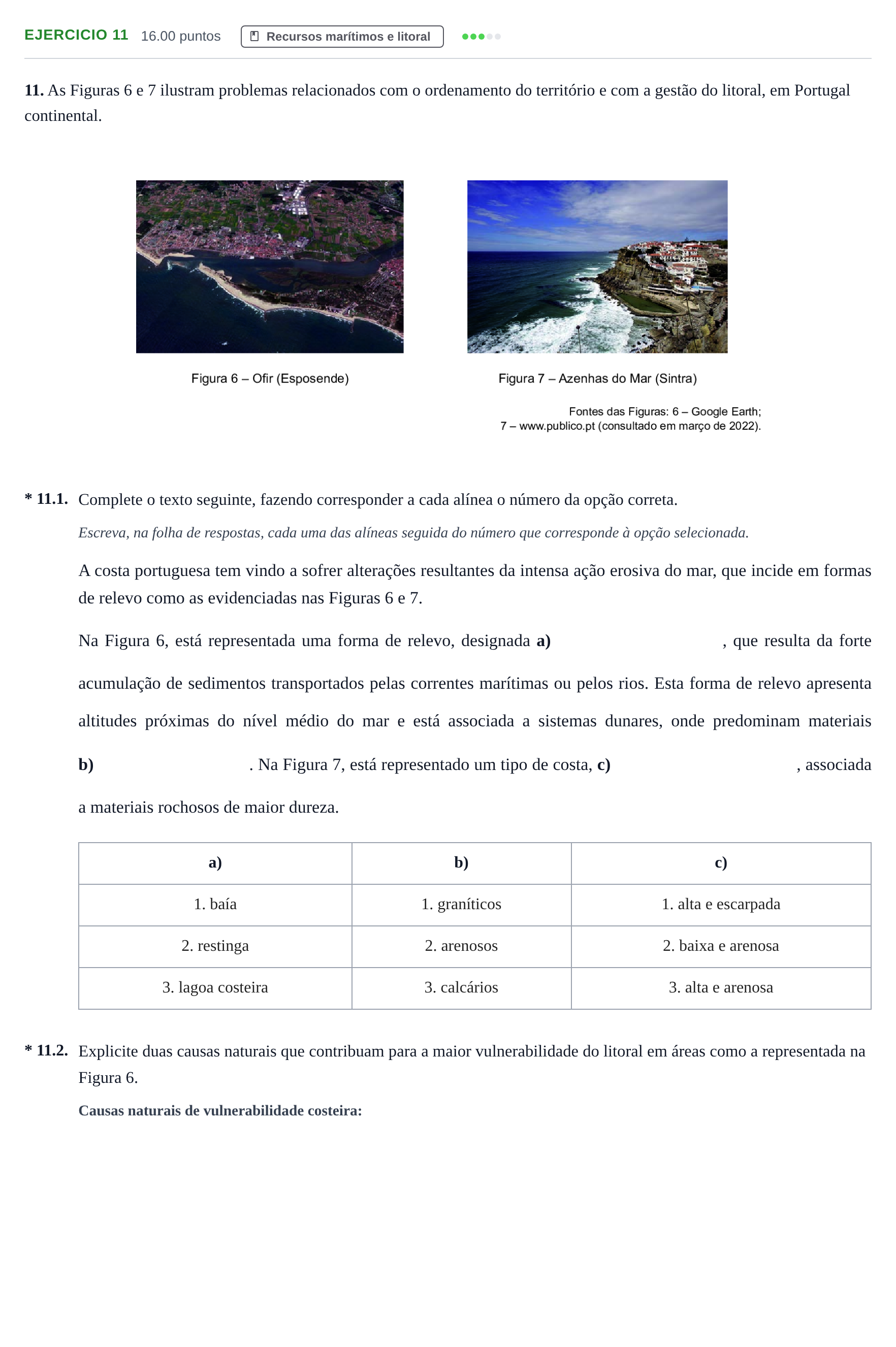 Enunciado: Exercício 11 · Exame Nacional Geografia A 1.ª fase 2022