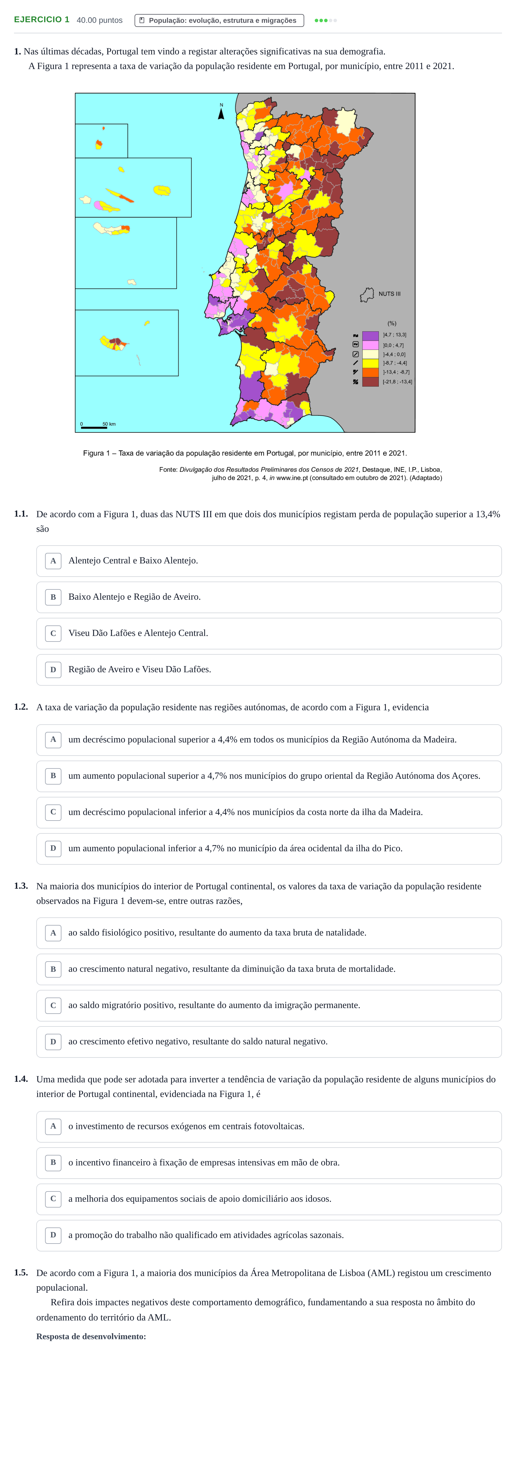 Enunciado: Exercício 1 · Exame Nacional Geografia A 1.ª fase 2022