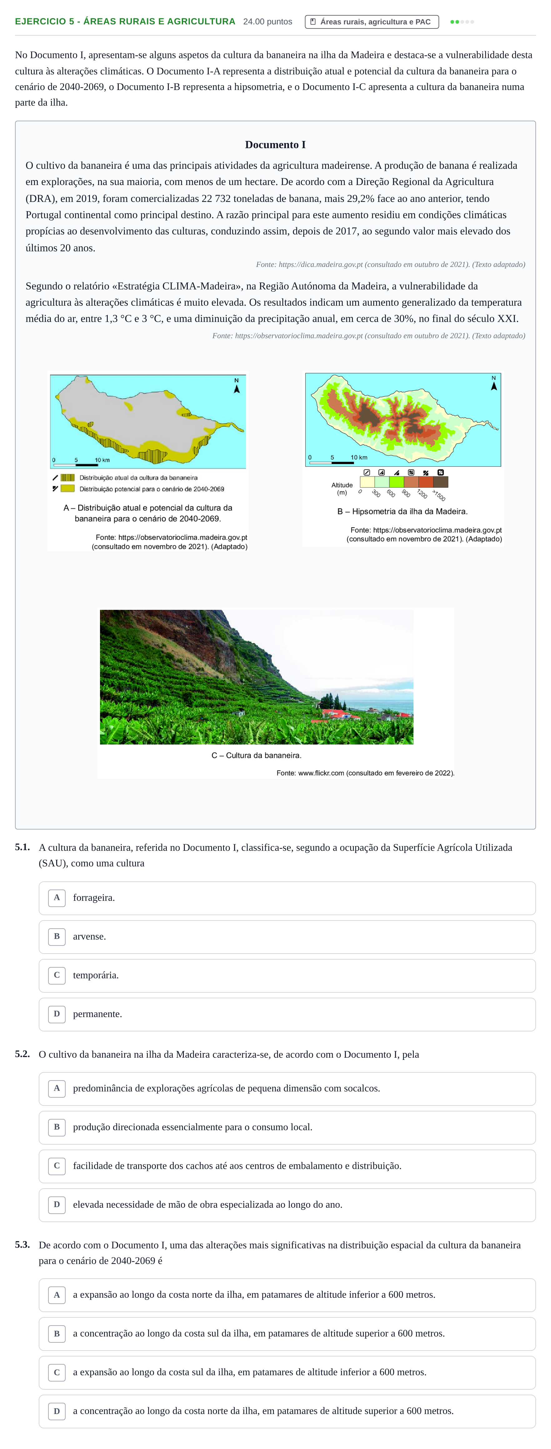 Enunciado: Exercício 5 - Áreas rurais e agricultura · Exame Nacional Geografia A 1.ª fase 2022