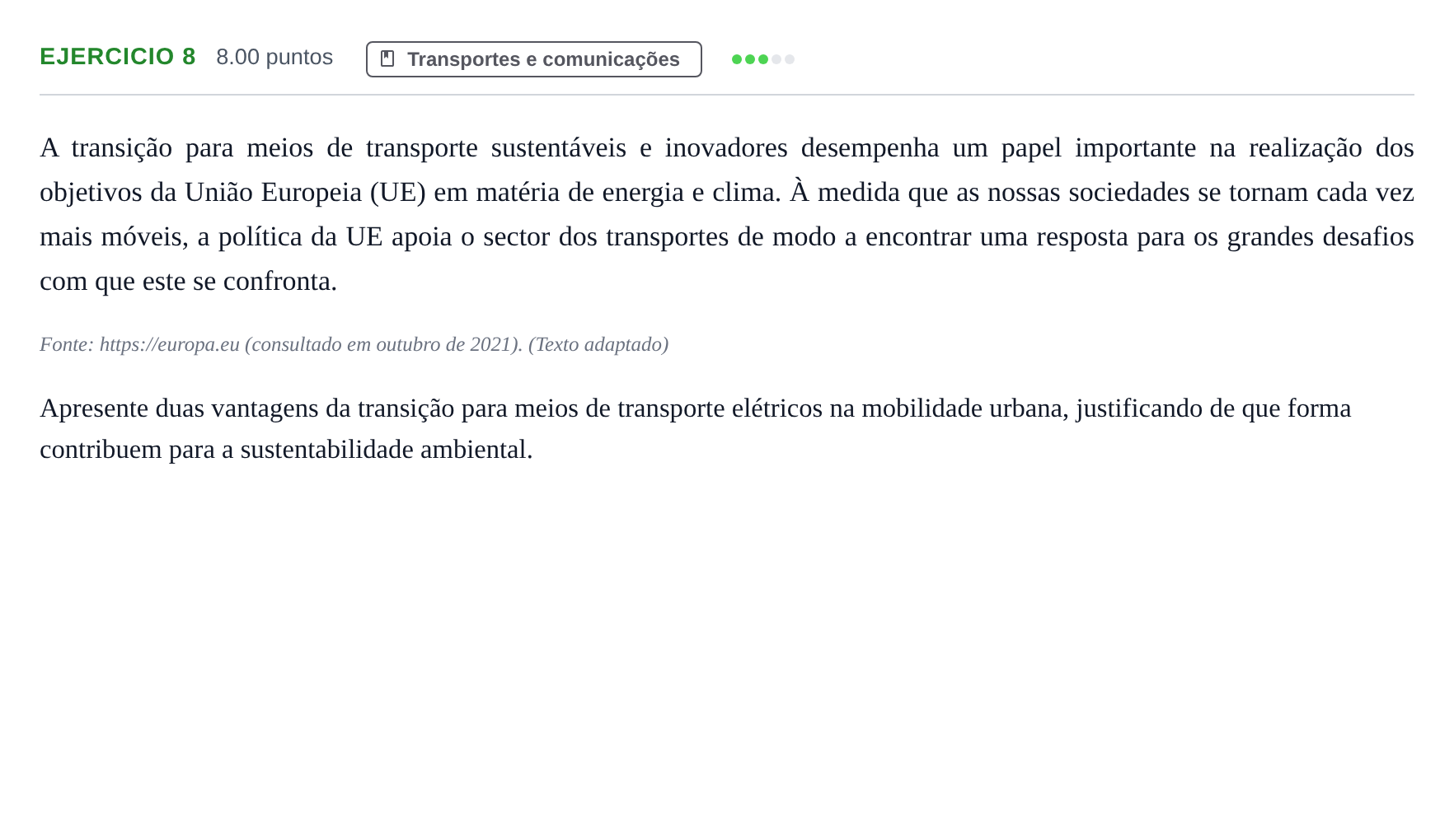 Enunciado: Exercício 8 · Exame Nacional Geografia A 1.ª fase 2022