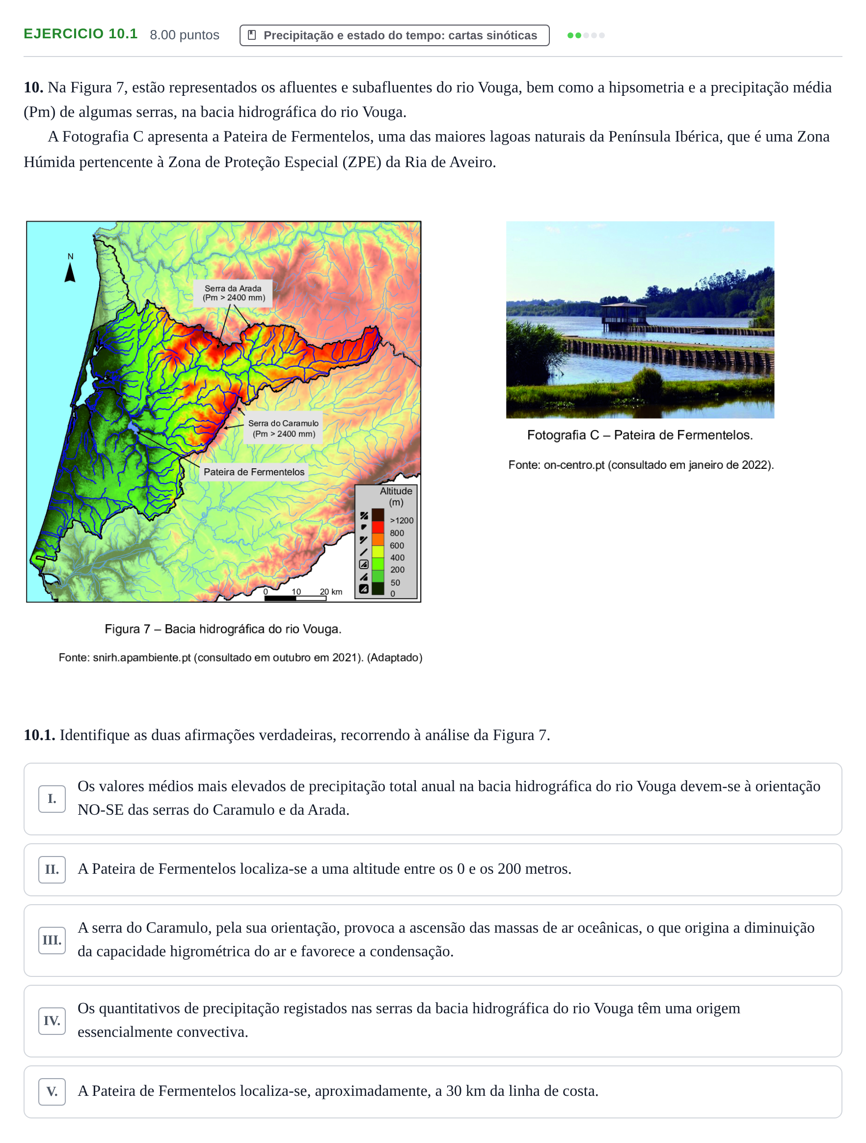 Enunciado: Exercício 10.1 - Precipitação e estado do tempo · Exame Nacional Geografia A 2.ª fase 2022