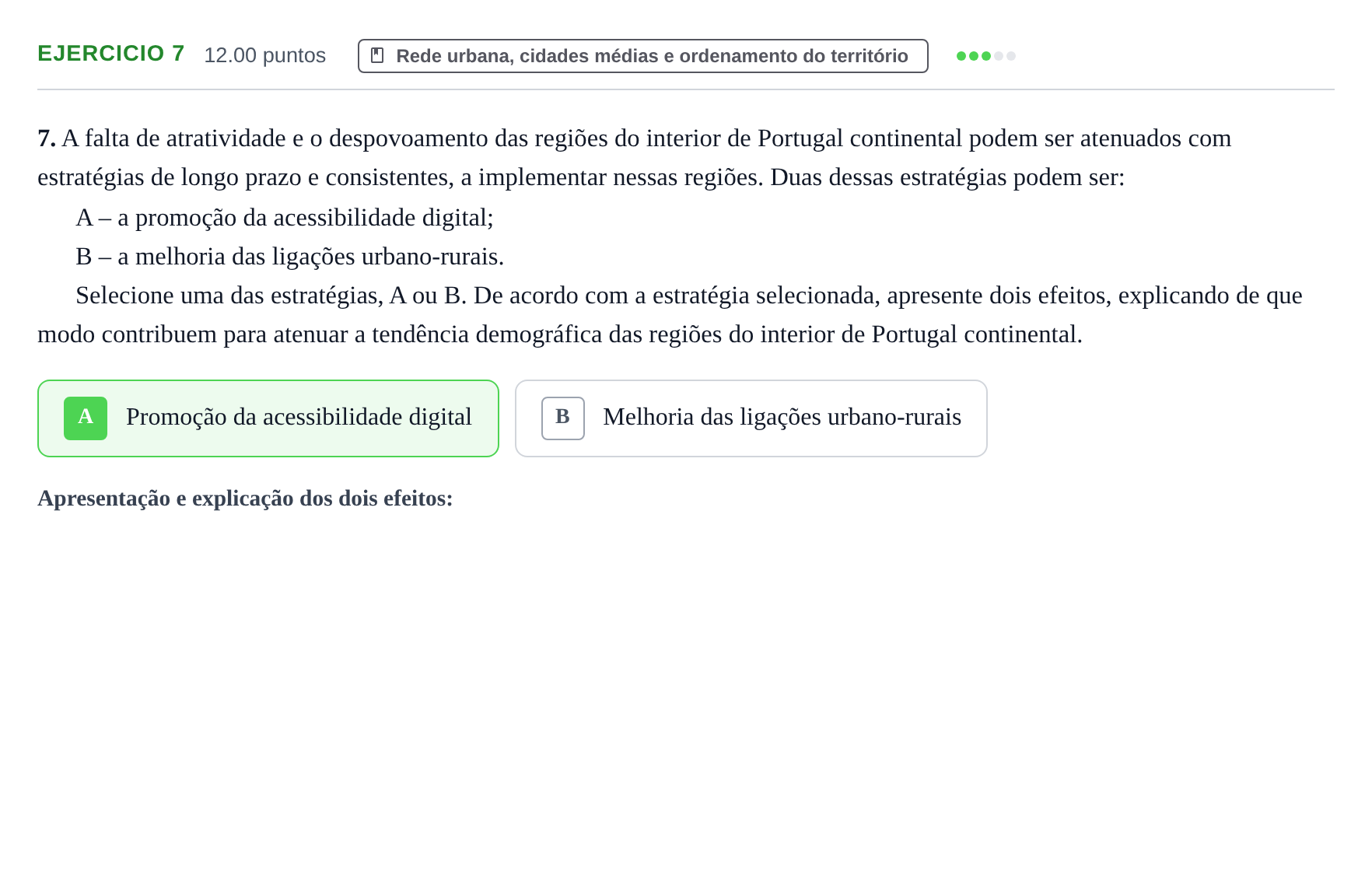 Enunciado: Exercício 7 · Exame Nacional Geografia A 2.ª fase 2022