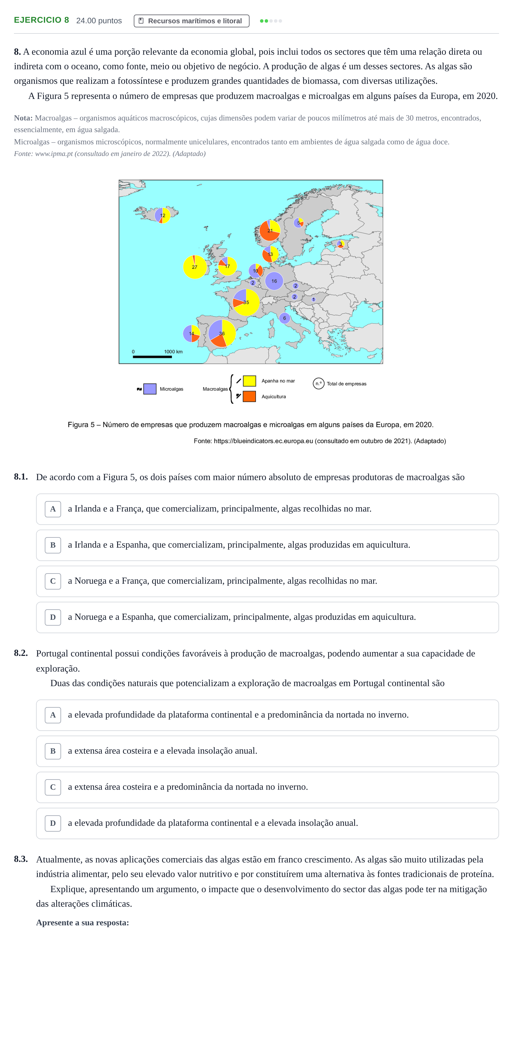 Enunciado: Exercício 8 · Exame Nacional Geografia A 2.ª fase 2022