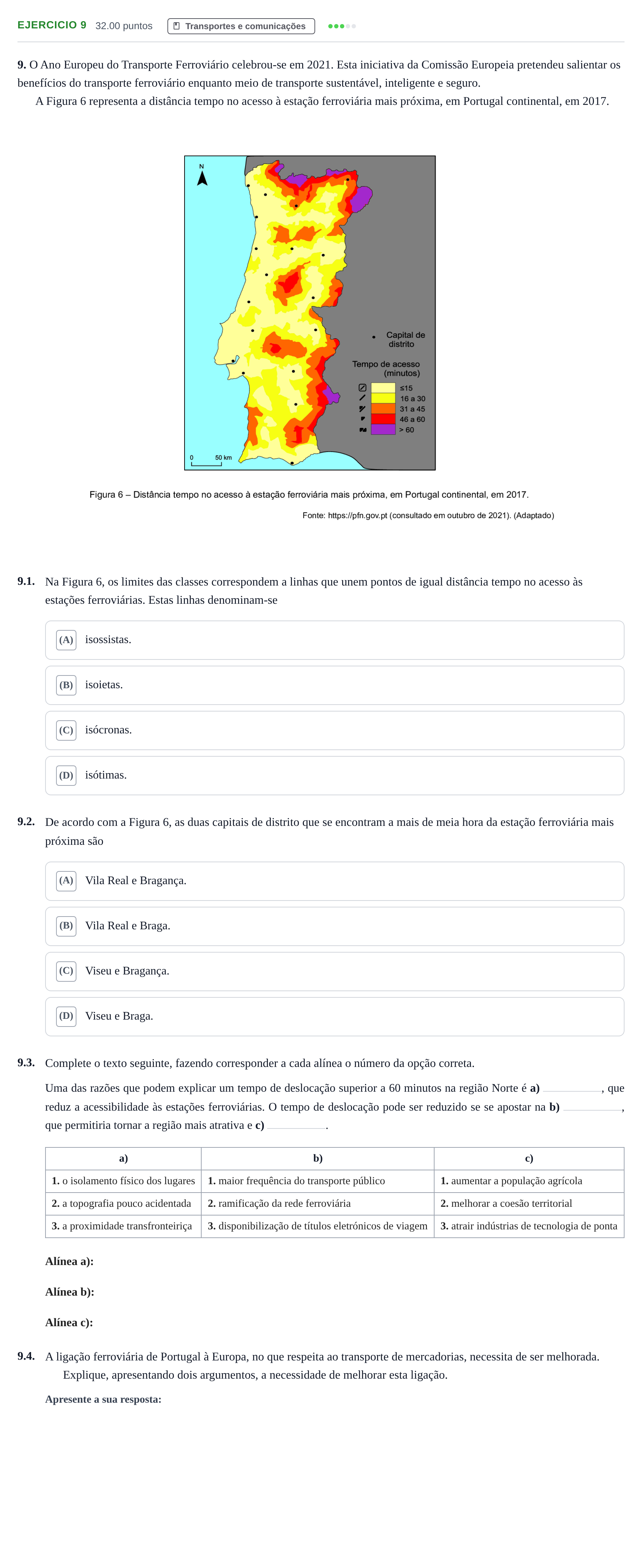 Enunciado: Exercício 9 · Exame Nacional Geografia A 2.ª fase 2022