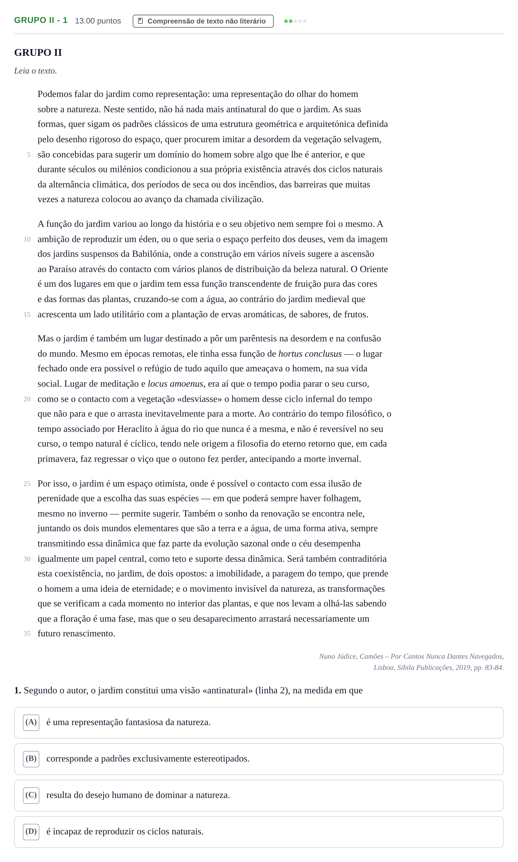 Enunciado: Grupo II - 1 · Exame Nacional Português Época especial 2021