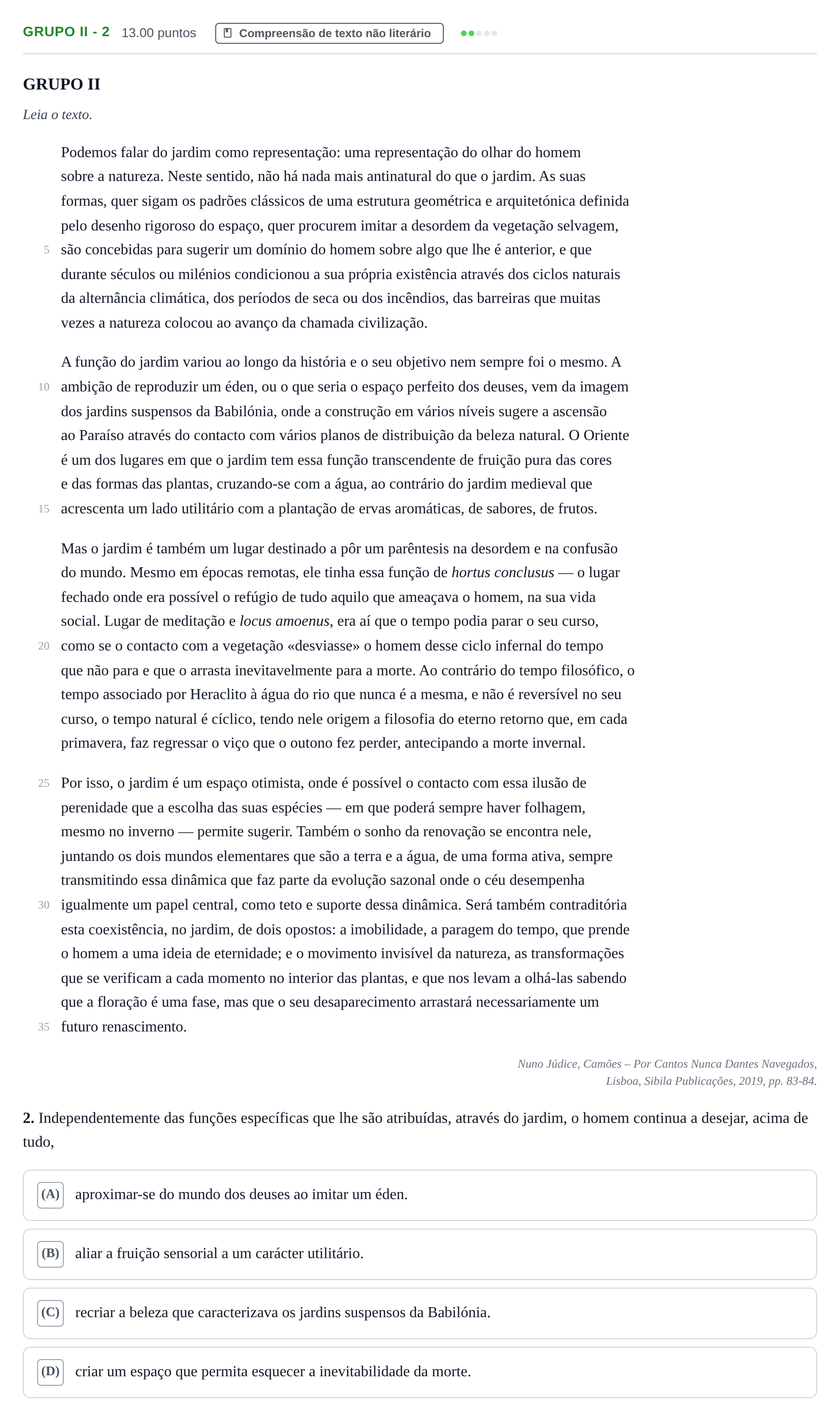 Enunciado: Grupo II - 2 · Exame Nacional Português Época especial 2021