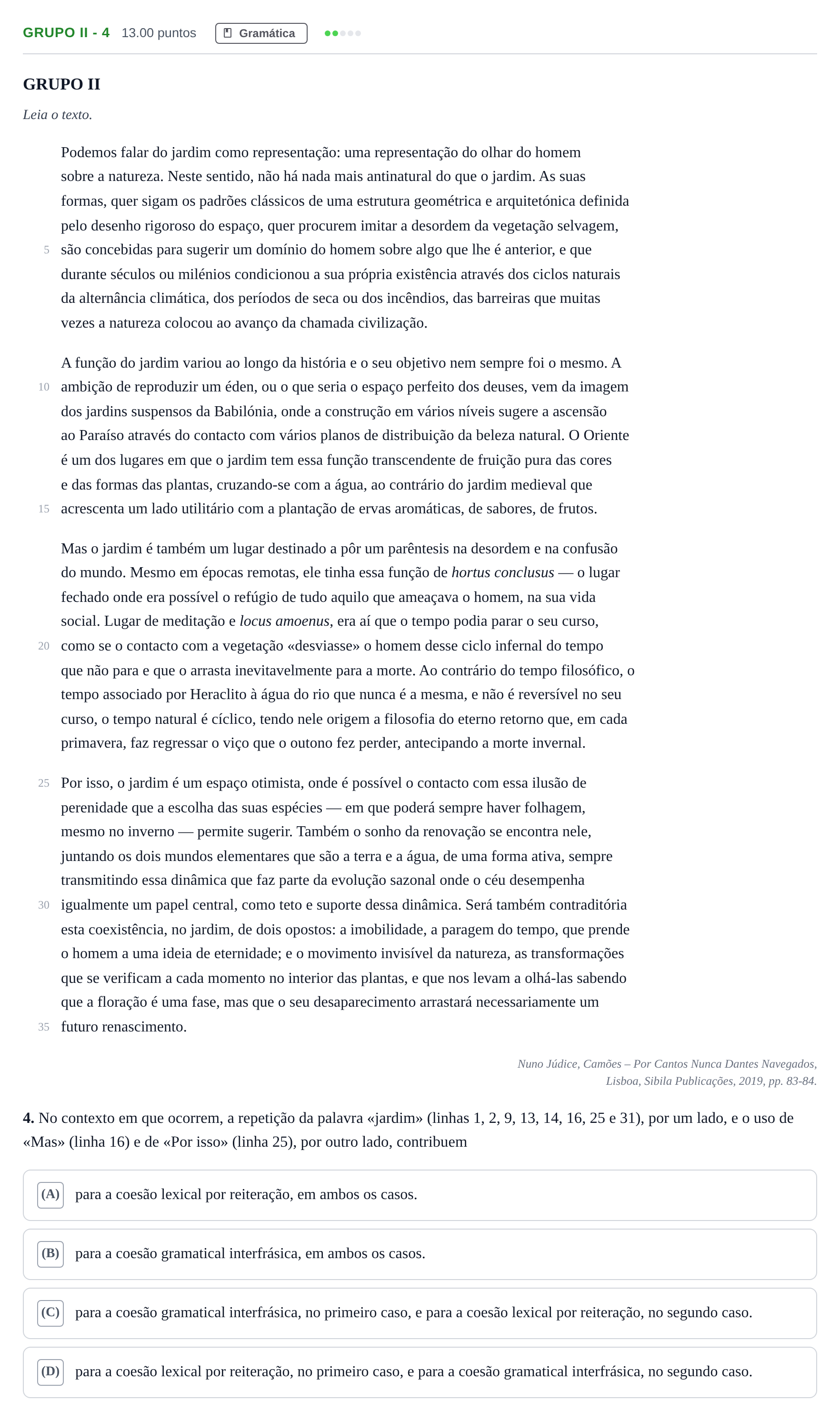 Enunciado: Grupo II - 4 · Exame Nacional Português Época especial 2021