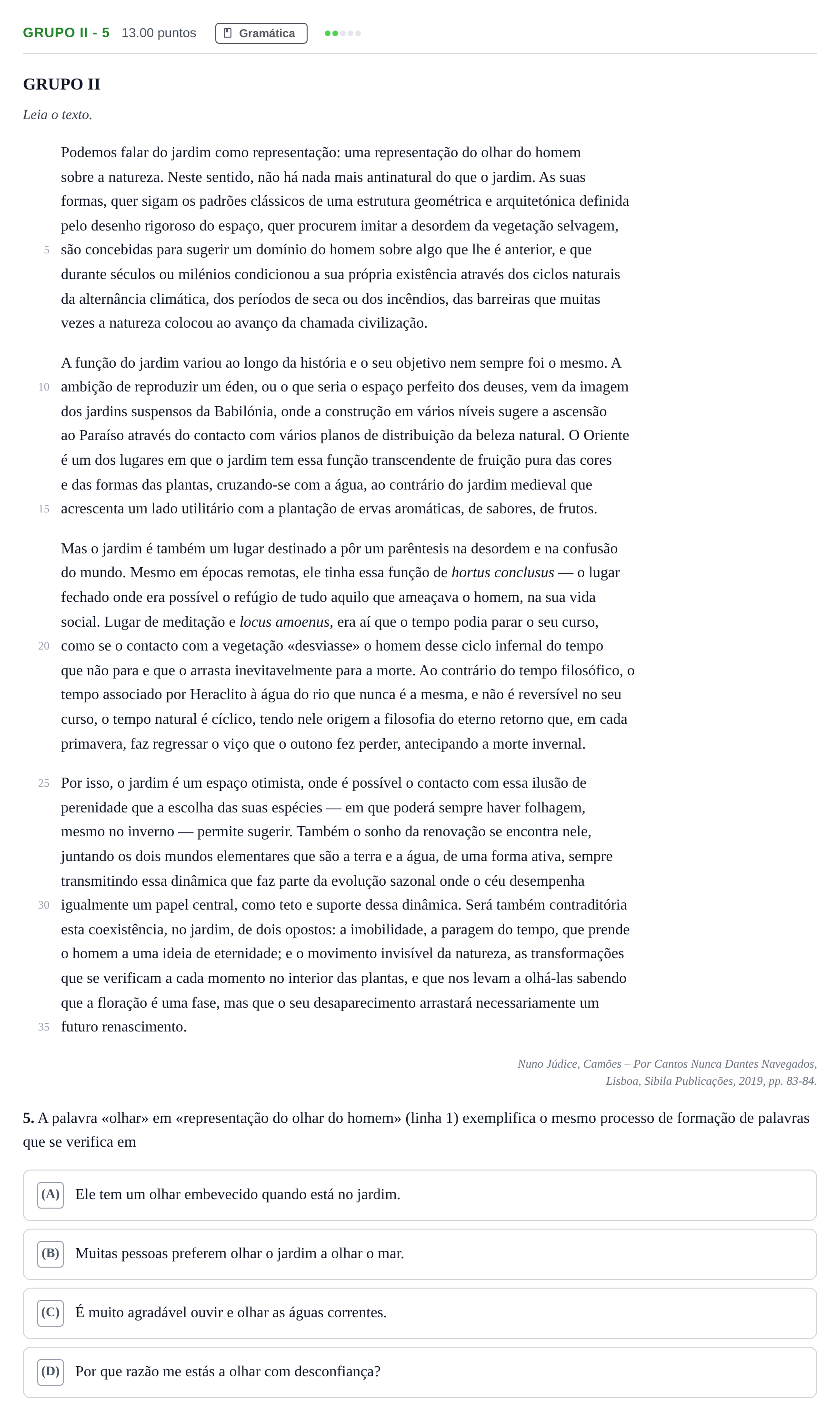 Enunciado: Grupo II - 5 · Exame Nacional Português Época especial 2021