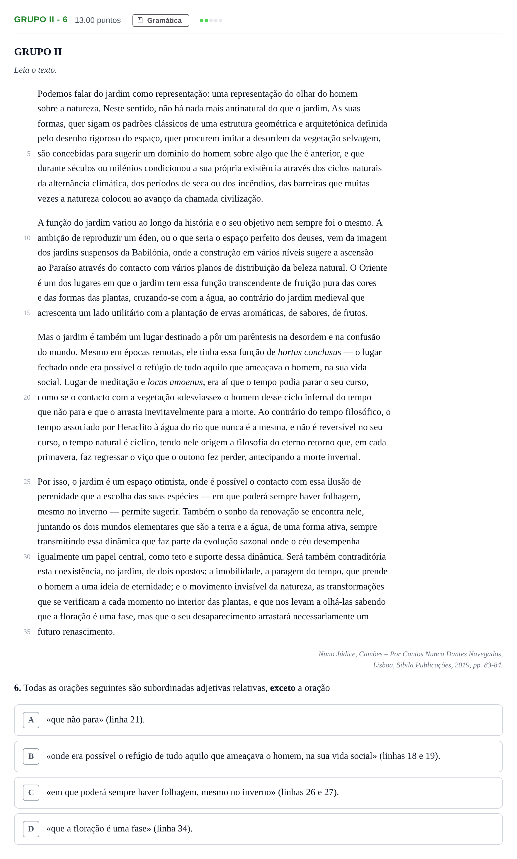 Enunciado: Grupo II - 6 · Exame Nacional Português Época especial 2021