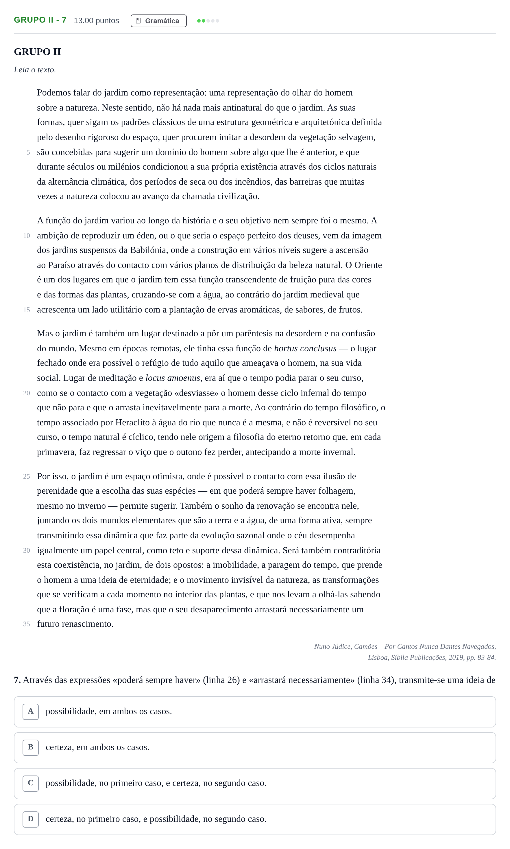 Enunciado: Grupo II - 7 · Exame Nacional Português Época especial 2021
