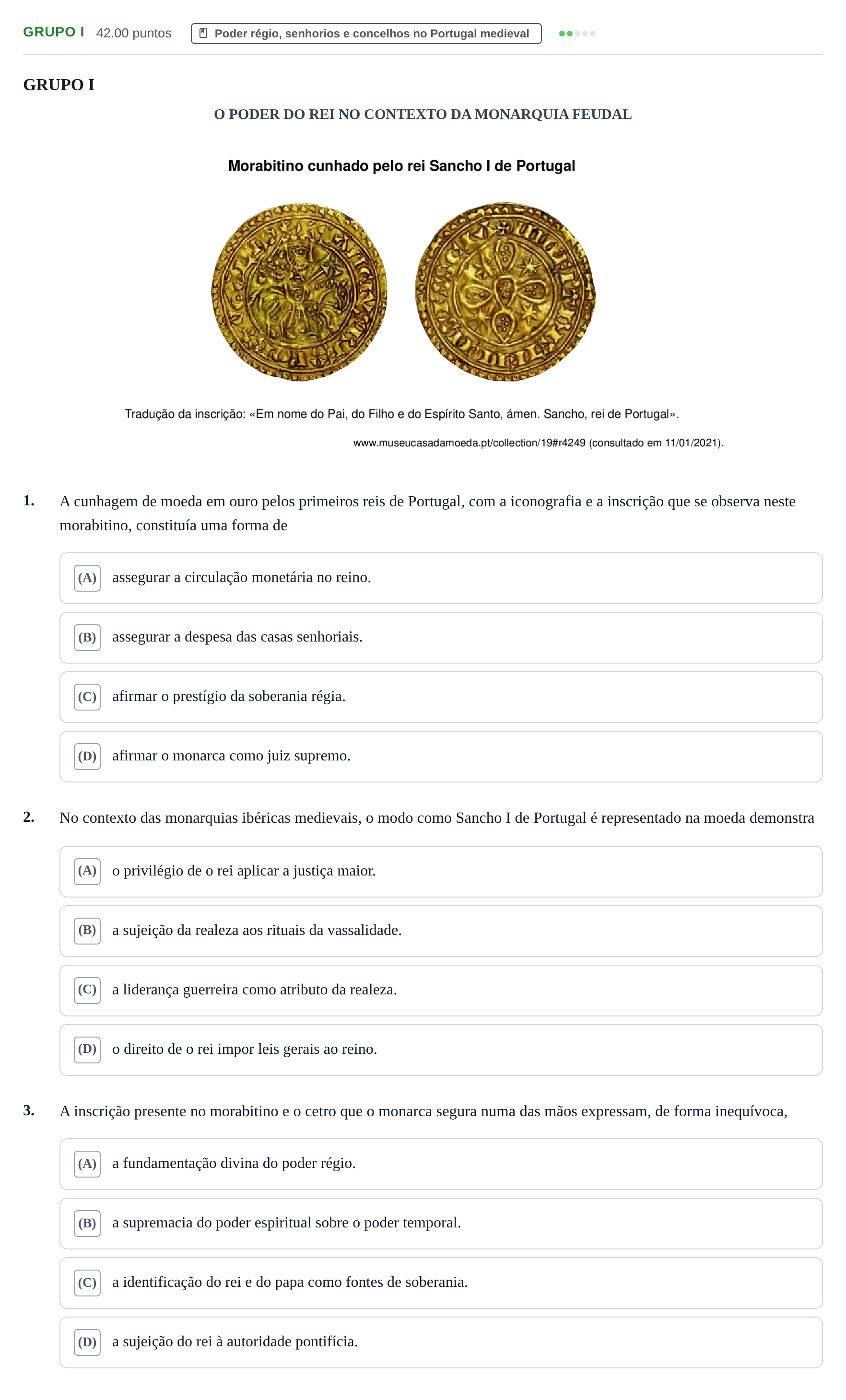 Enunciado: Grupo I · Exame Nacional História A Época especial 2021