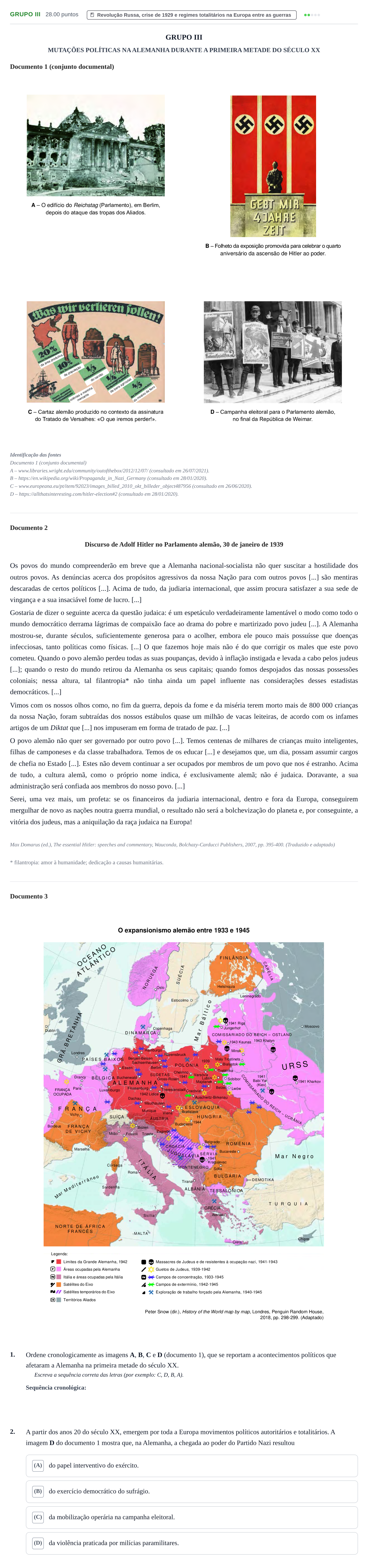 Enunciado: Grupo III · Exame Nacional História A Época especial 2021