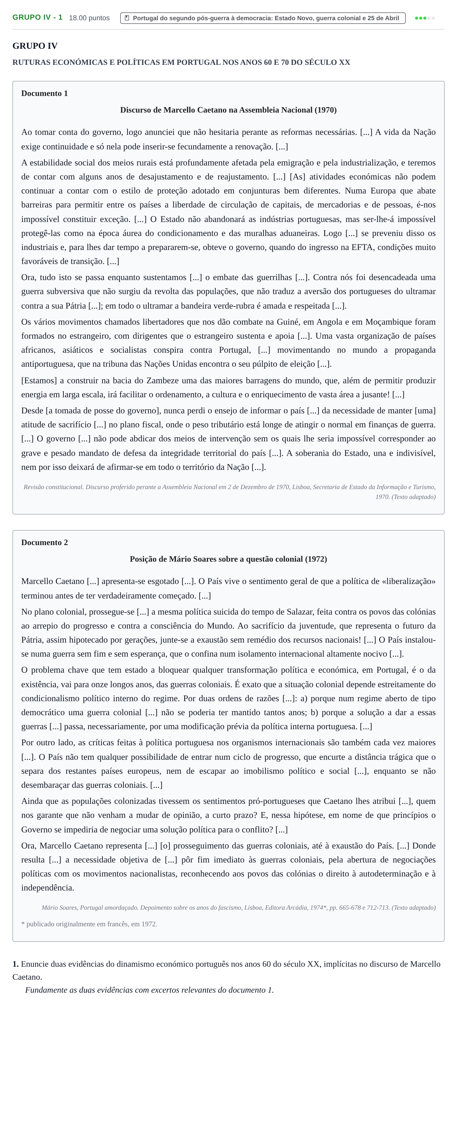 Enunciado: Grupo IV - 1 · Exame Nacional História A Época especial 2021