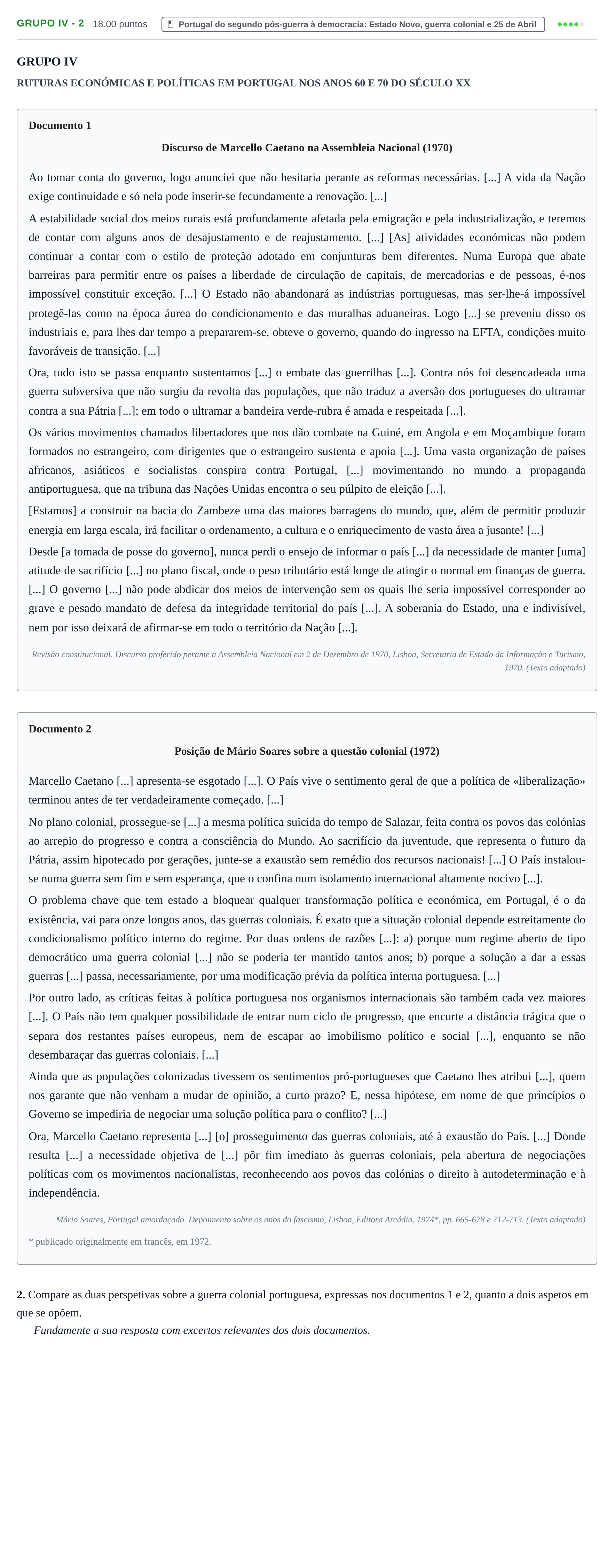 Enunciado: Grupo IV - 2 · Exame Nacional História A Época especial 2021