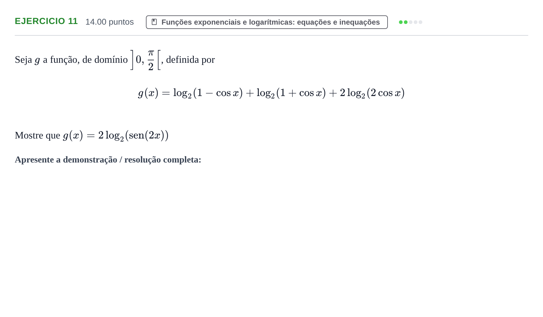 Enunciado: Exercício 11 · Exame Nacional Matemática A Época especial 2021
