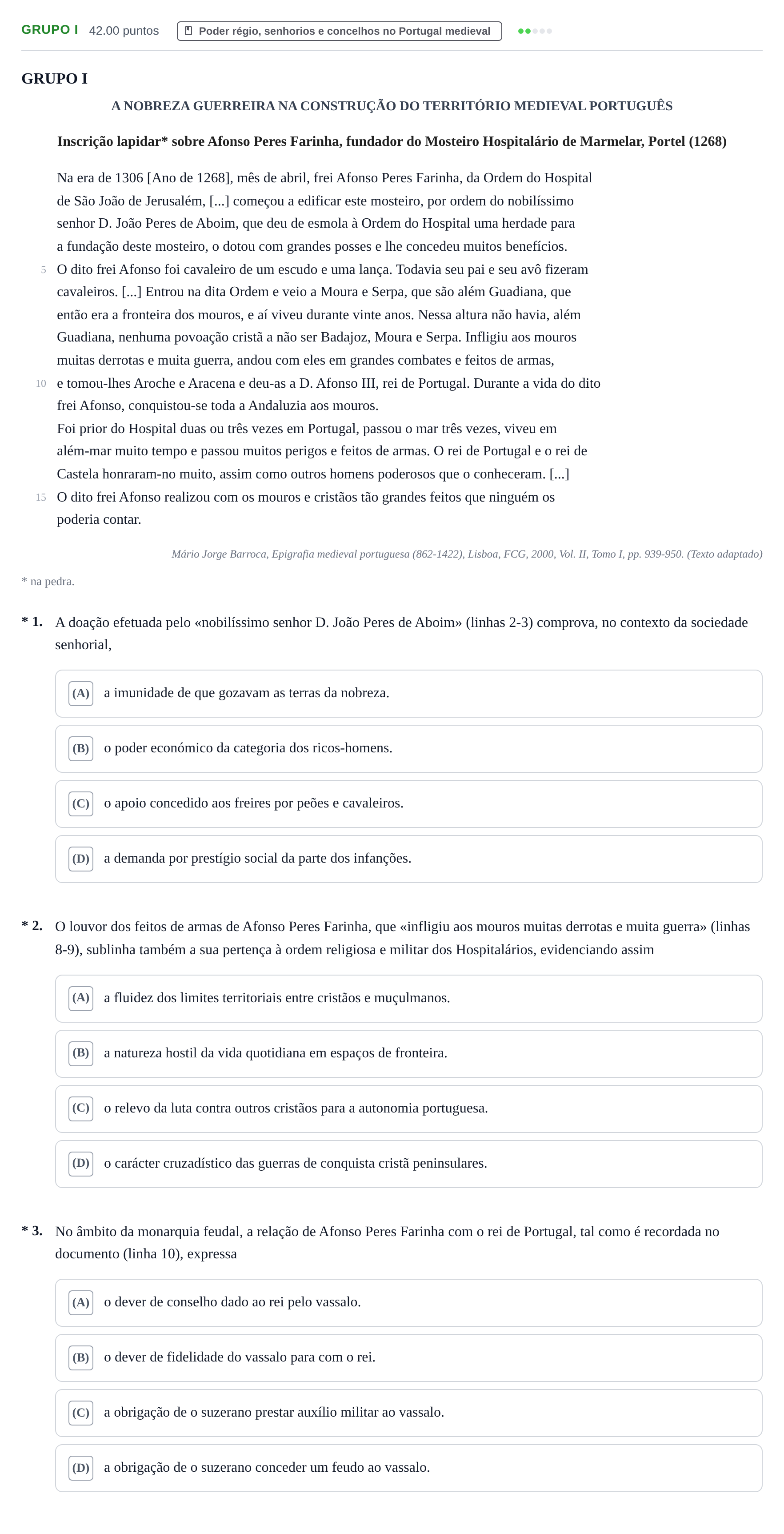 Enunciado: Grupo I · Exame Nacional História A 1.ª fase 2021