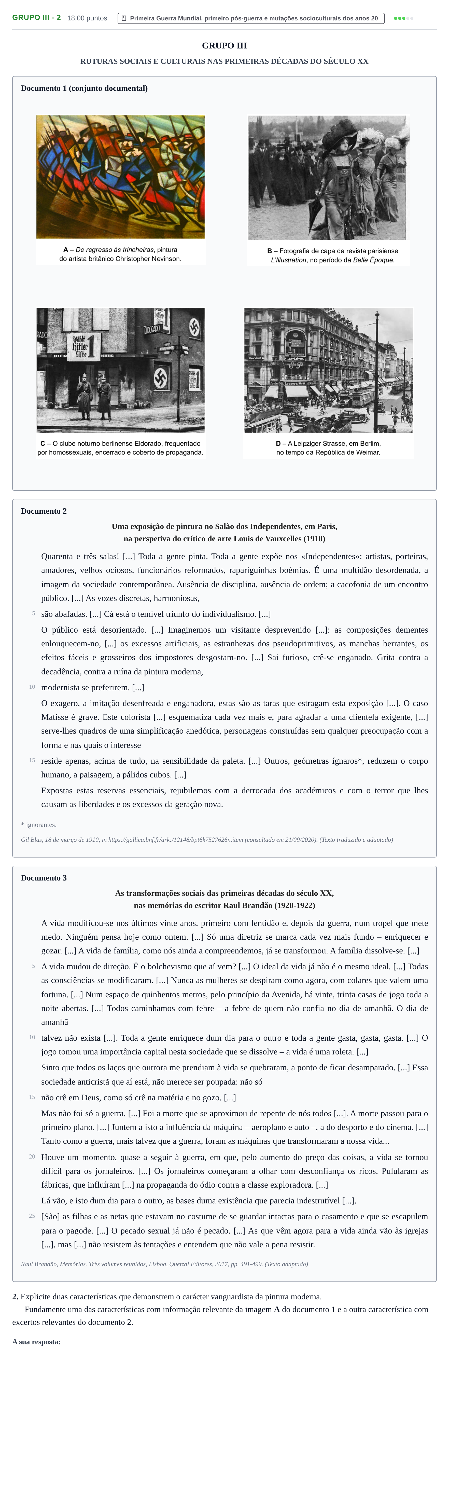 Enunciado: Grupo III - 2 · Exame Nacional História A 1.ª fase 2021