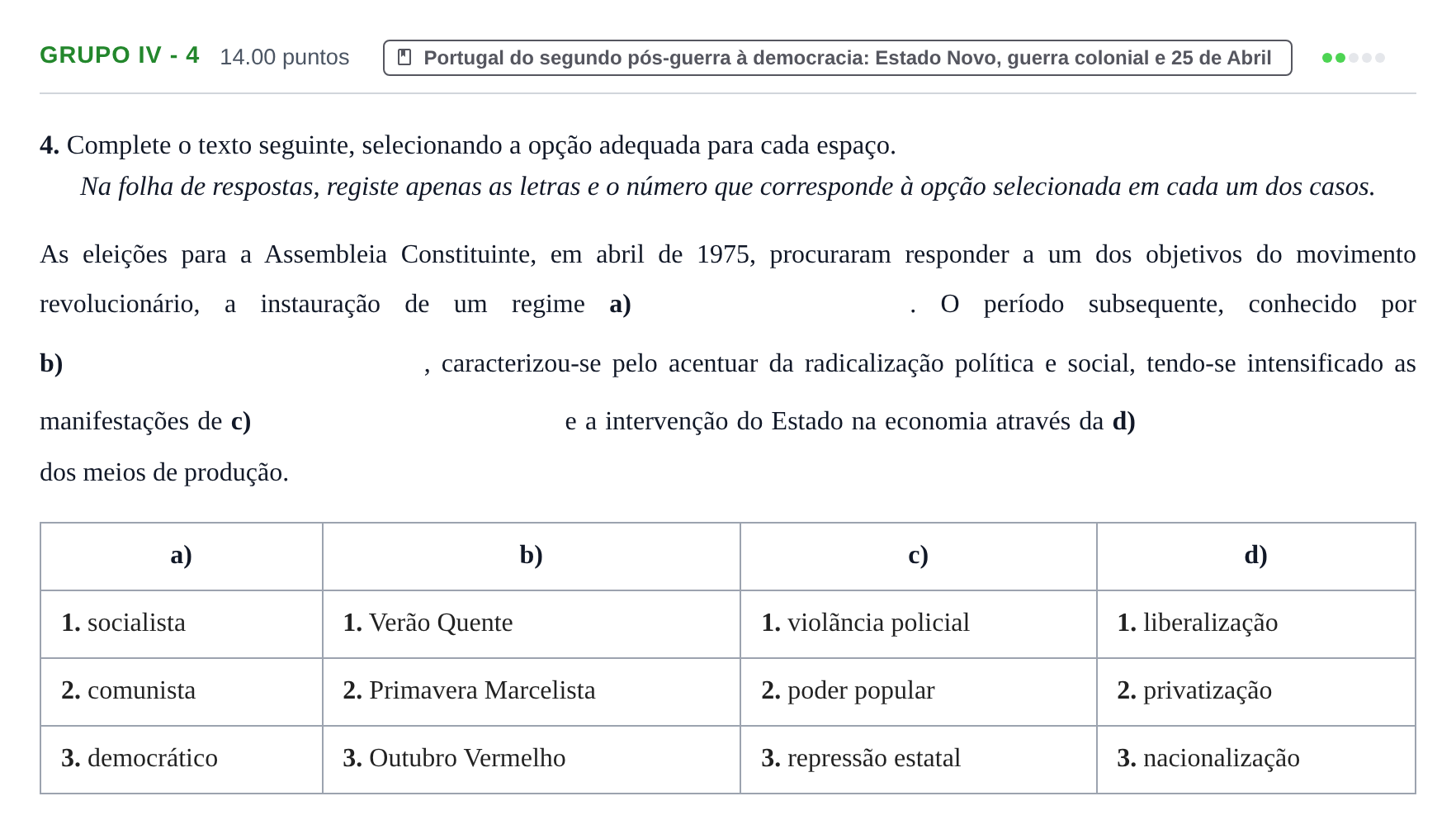 Enunciado: Grupo IV - 4 · Exame Nacional História A 1.ª fase 2021
