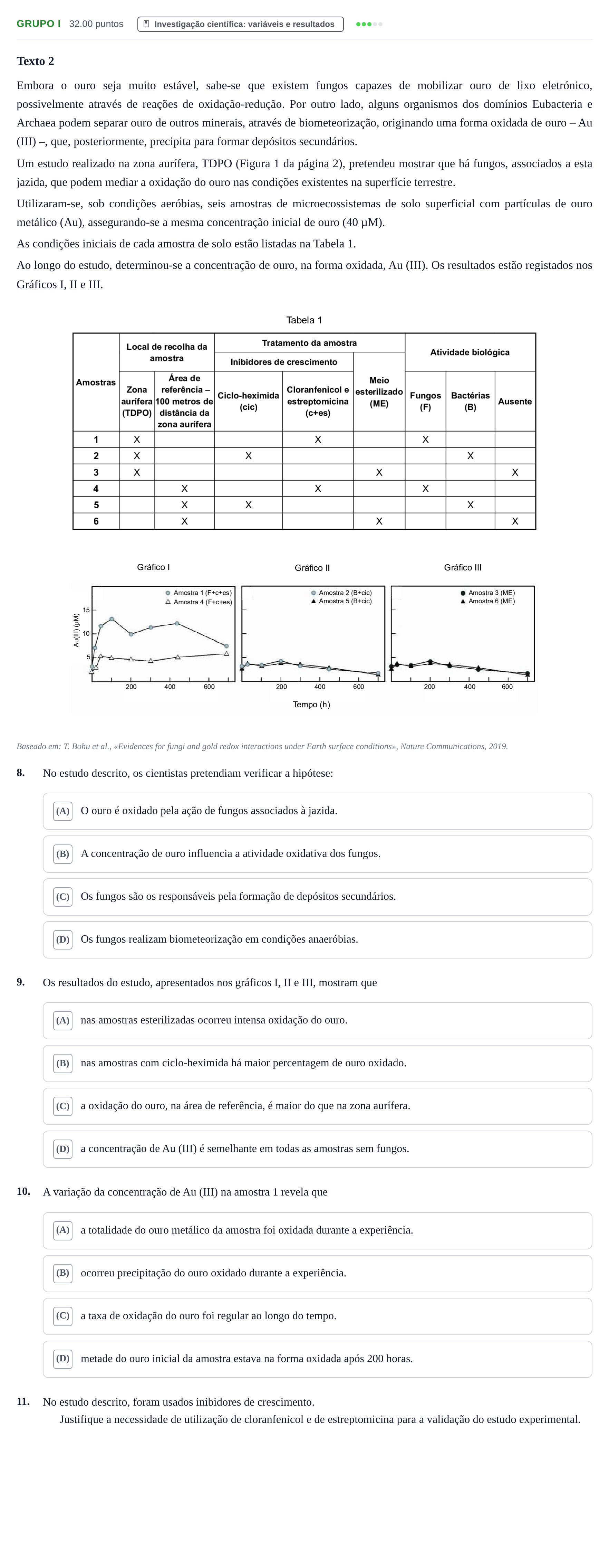 Enunciado: Grupo I · Exame Nacional Biologia e Geologia Época especial 2021