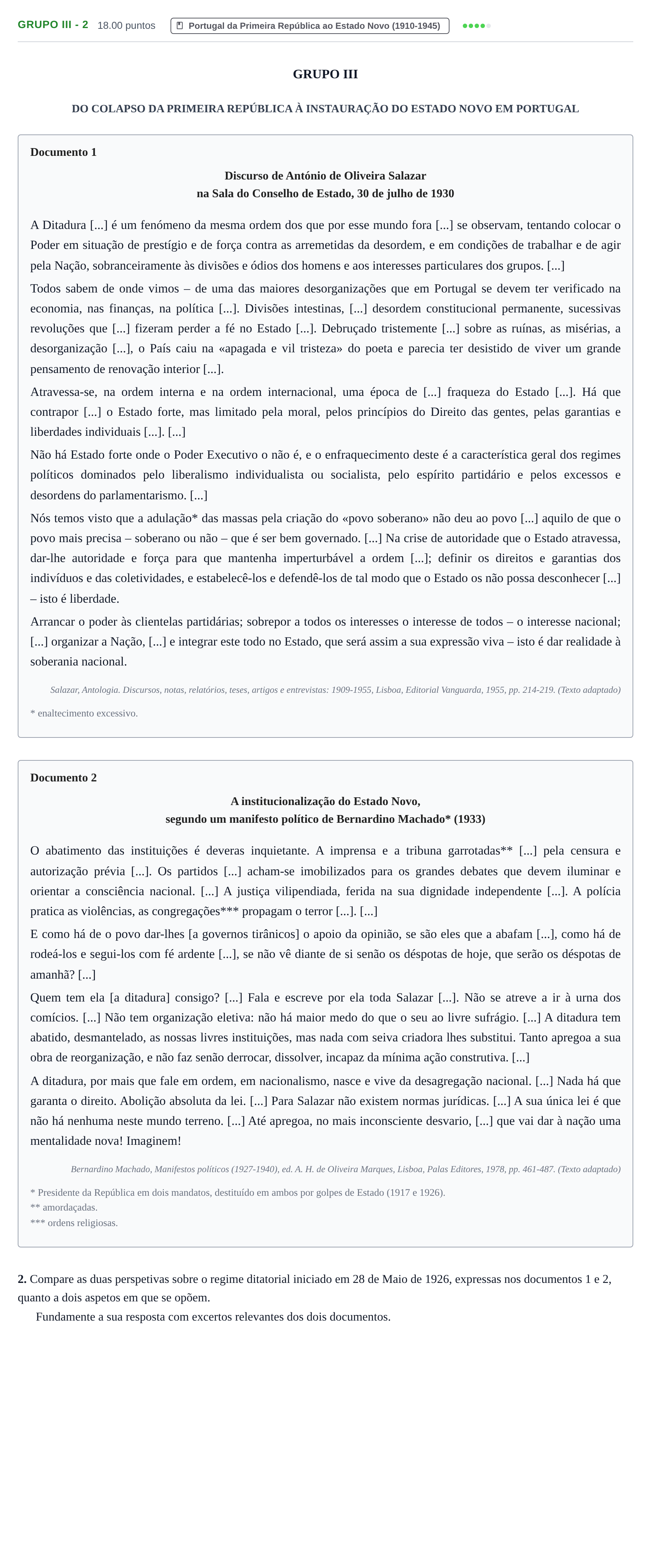 Enunciado: Grupo III - 2 · Exame Nacional História A 2.ª fase 2021