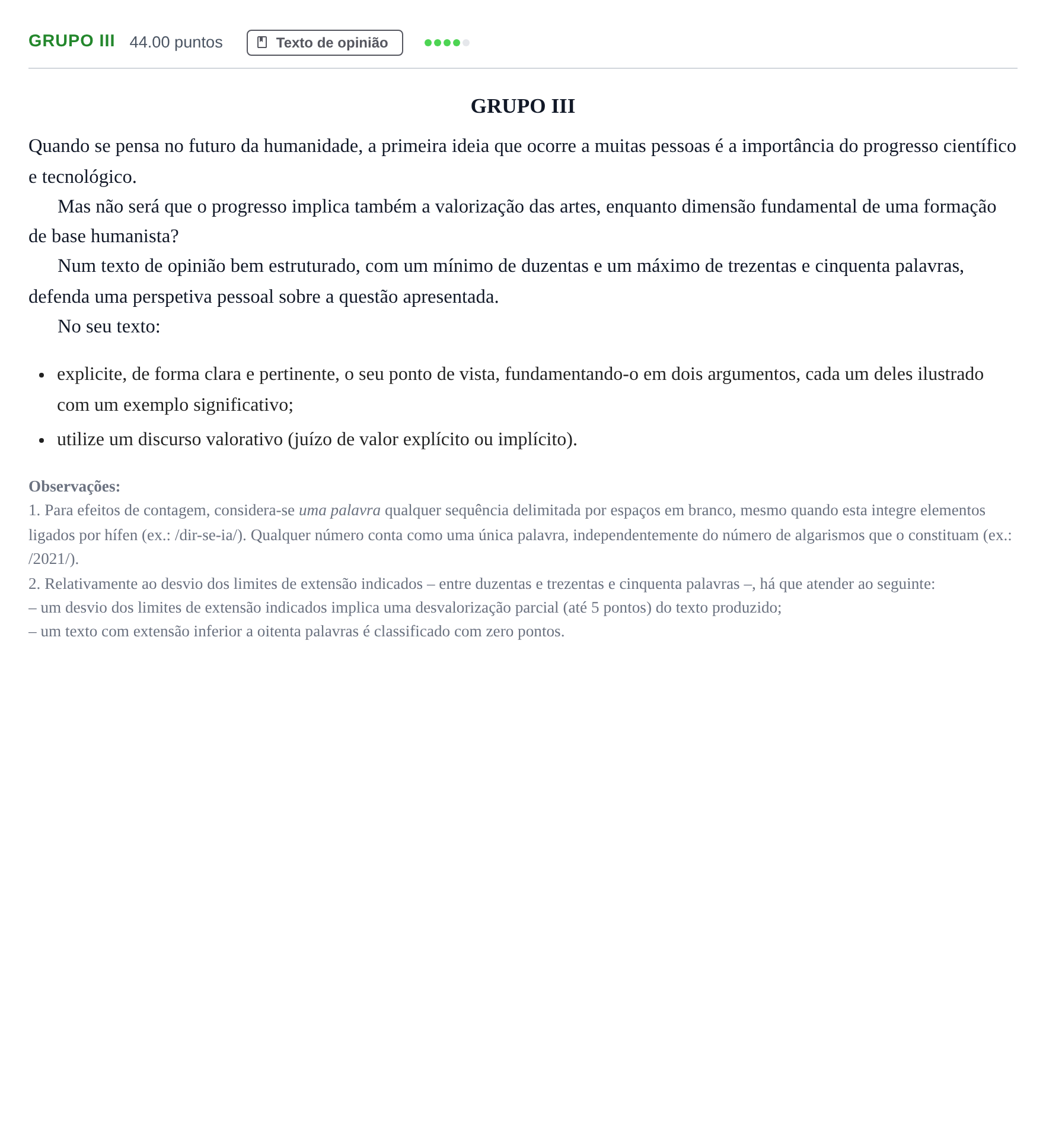 Enunciado: Grupo III · Exame Nacional Português 1.ª fase 2021