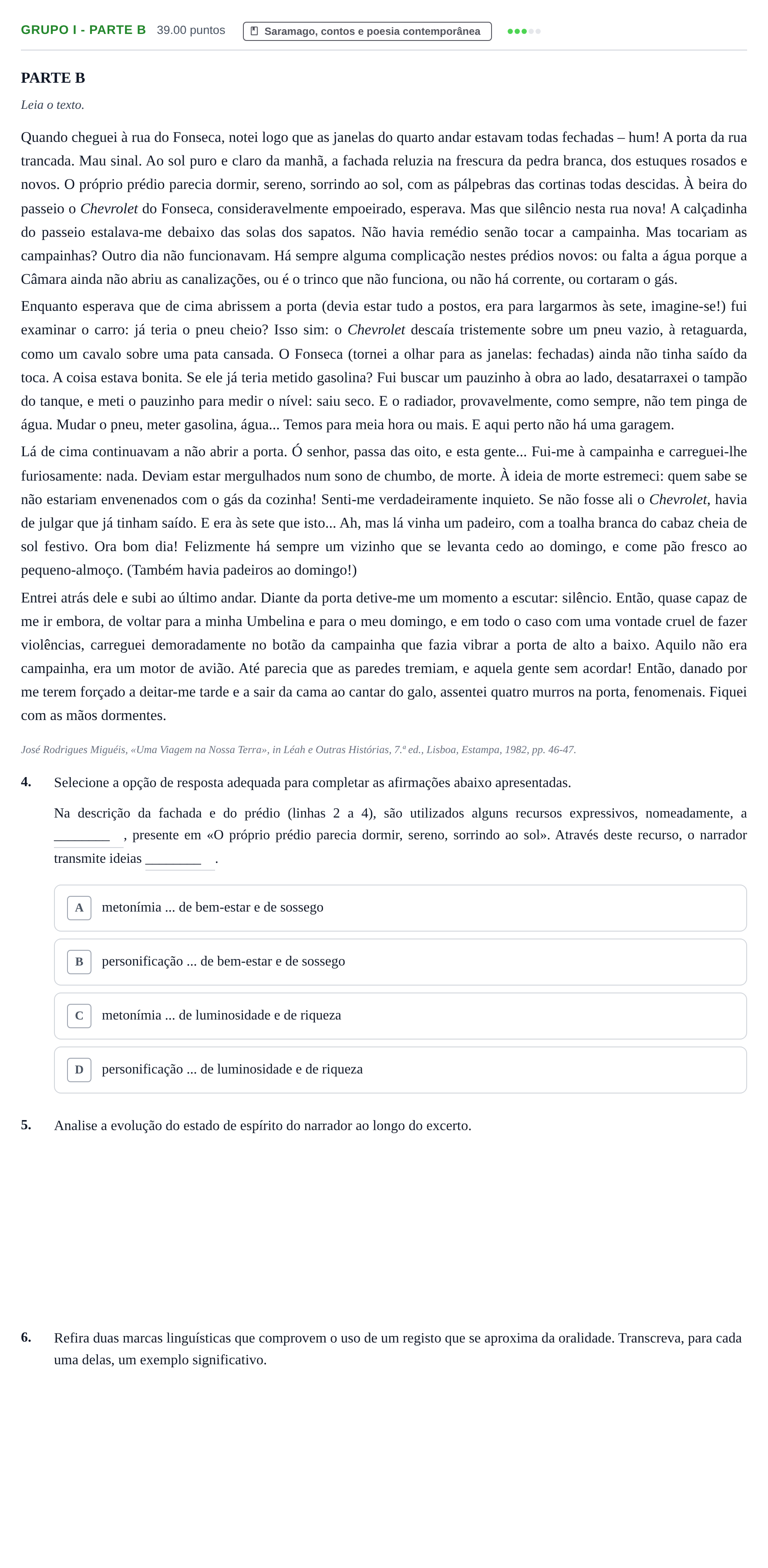 Enunciado: Grupo I - Parte B · Exame Nacional Português 2.ª fase 2021