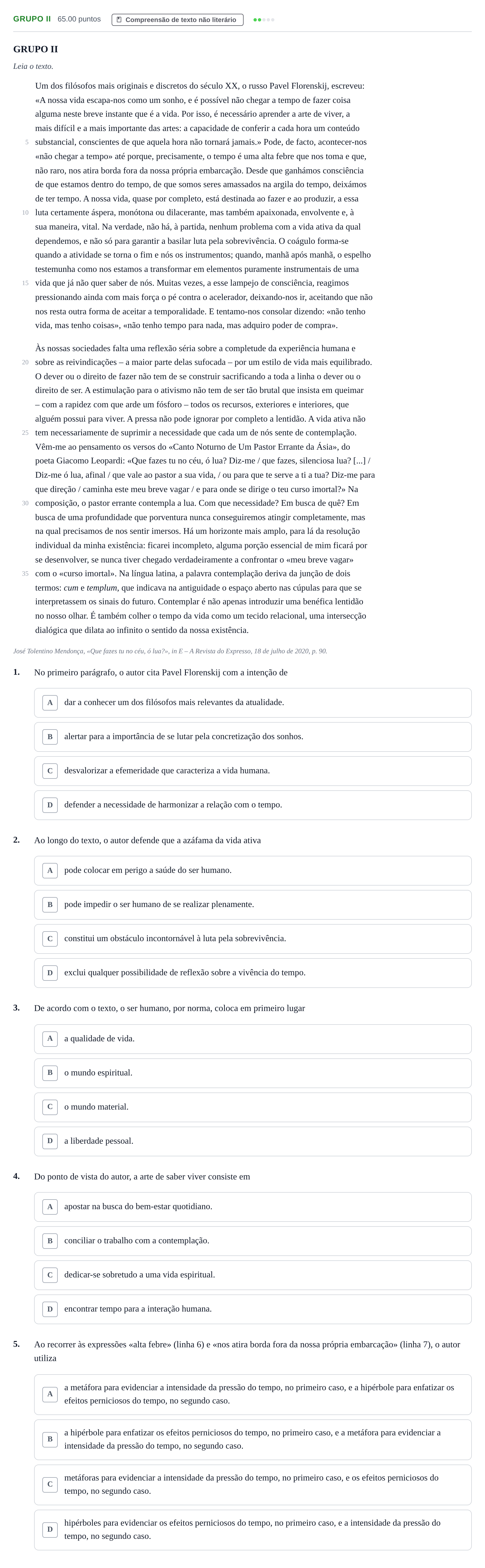 Enunciado: Grupo II - Compreensão · Exame Nacional Português 2.ª fase 2021