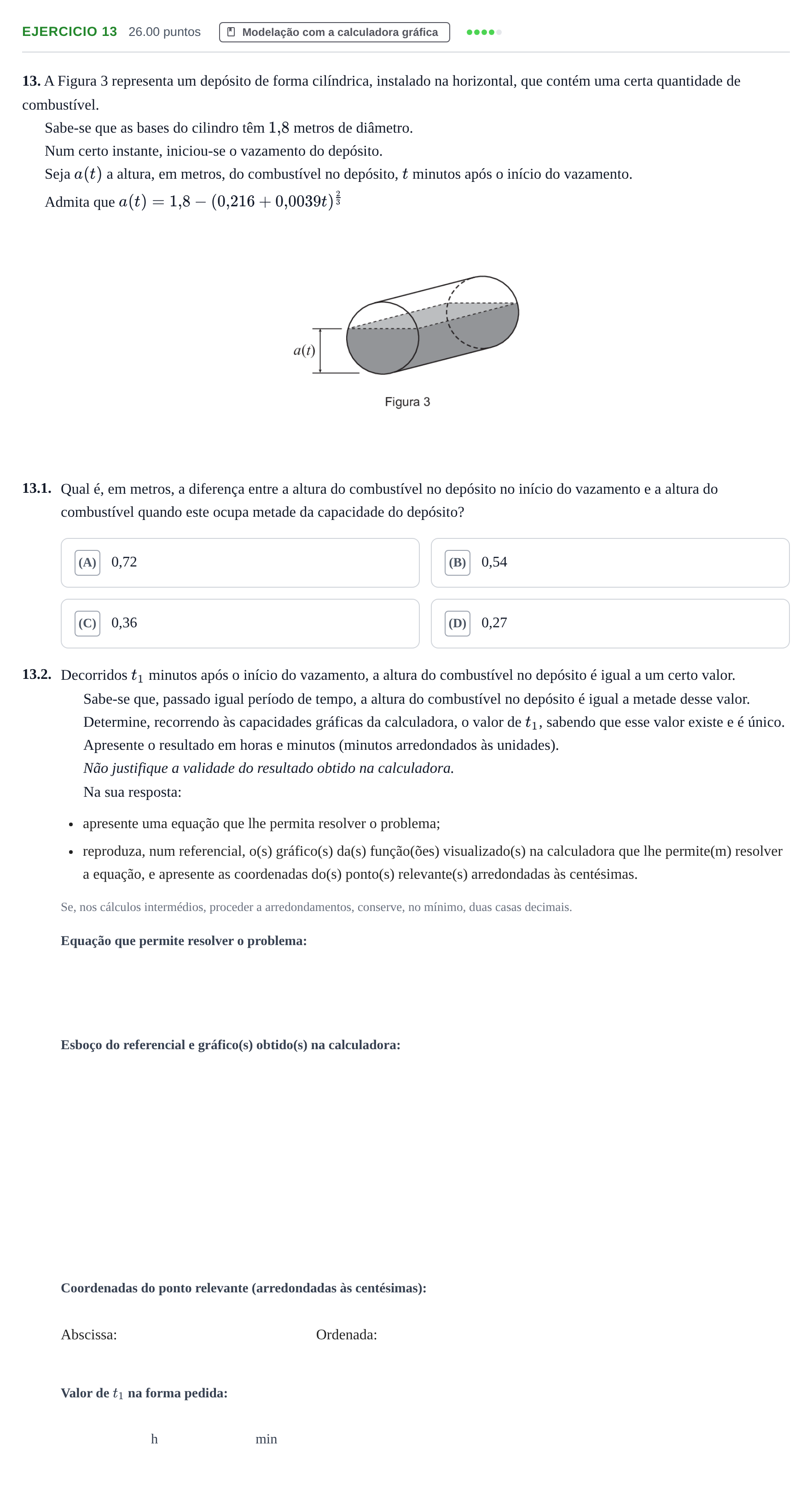 Enunciado: Exercício 13 · Exame Nacional Matemática A 1.ª fase 2021