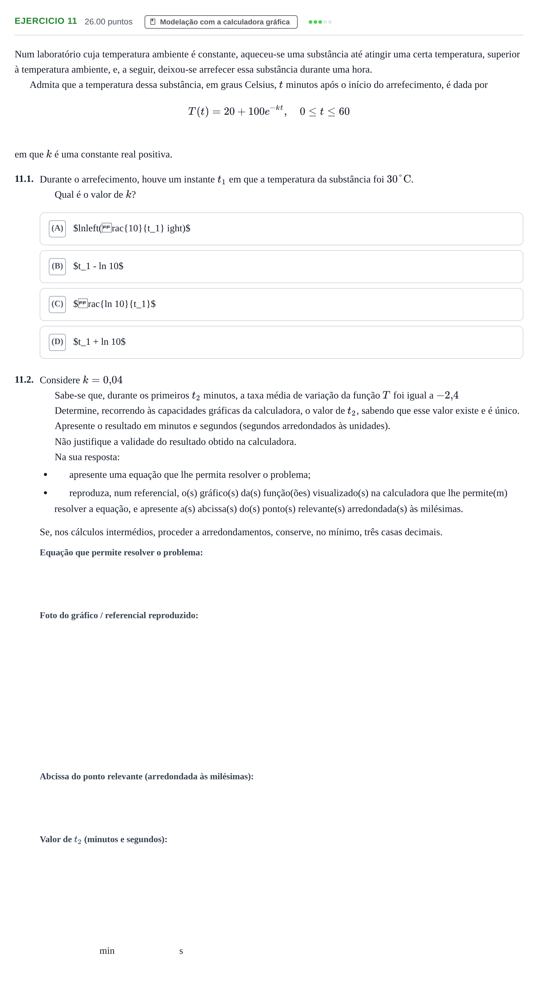 Enunciado: Exercício 11 · Exame Nacional Matemática A 2.ª fase 2021