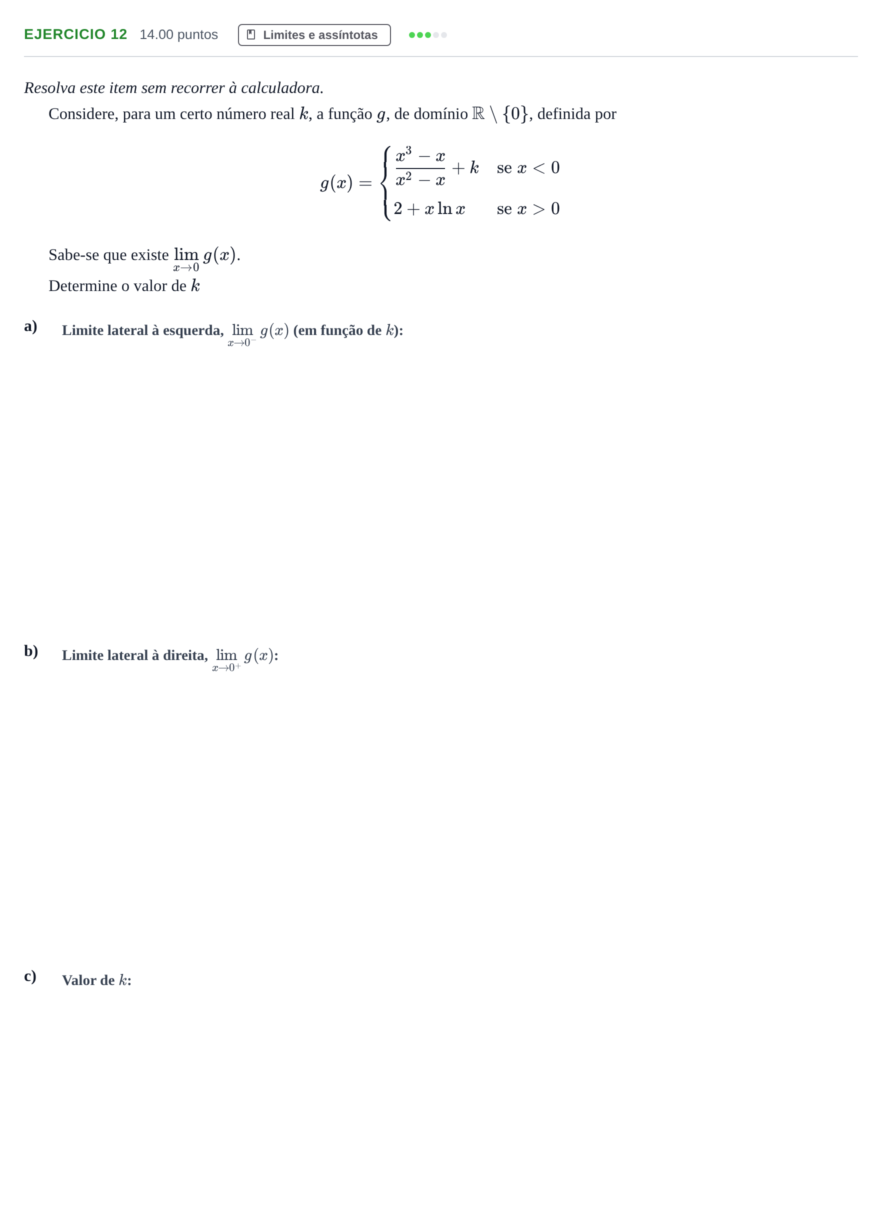 Enunciado: Exercício 12 · Exame Nacional Matemática A 2.ª fase 2021