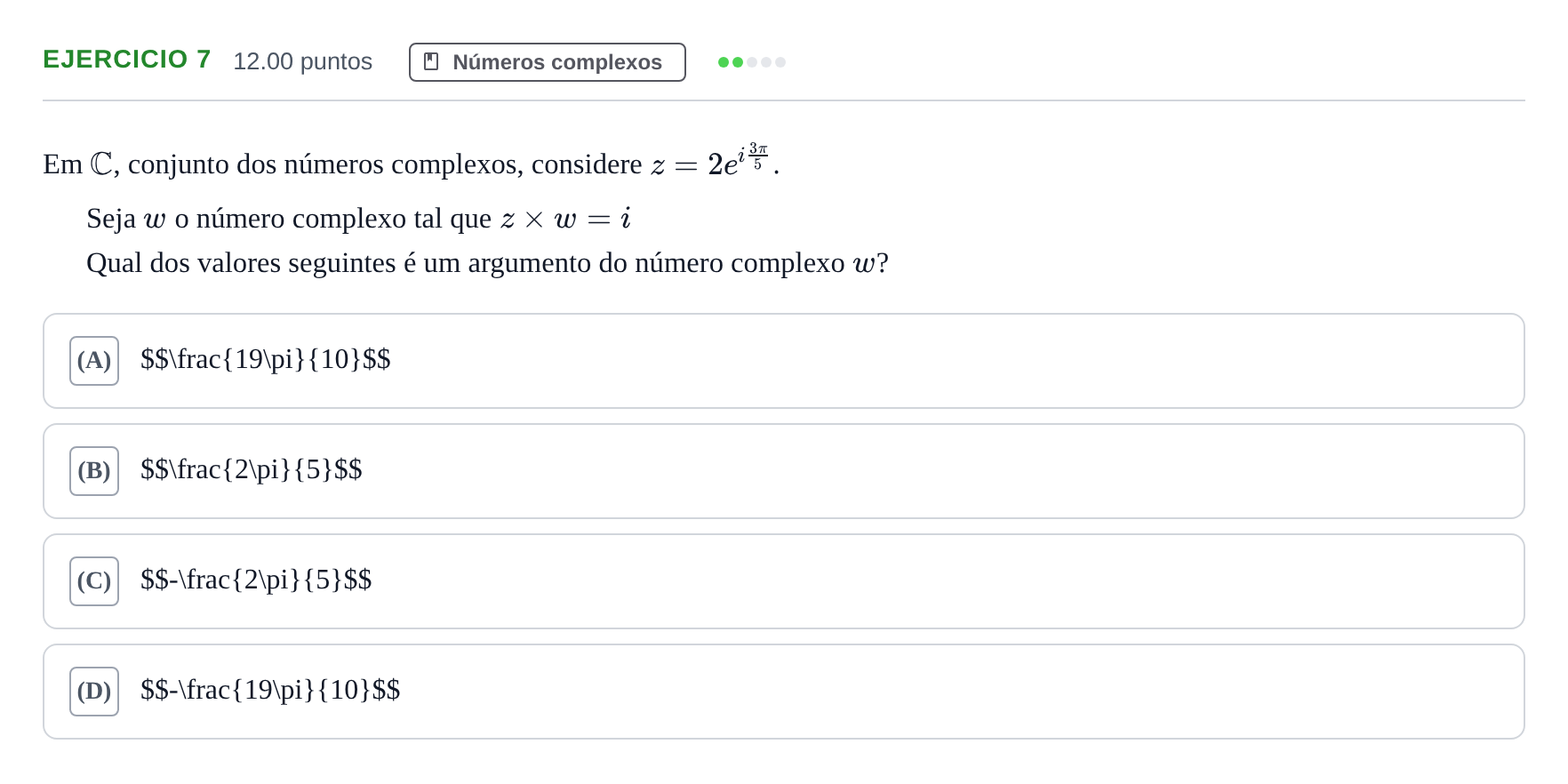 Enunciado: Exercício 7 · Exame Nacional Matemática A 2.ª fase 2021